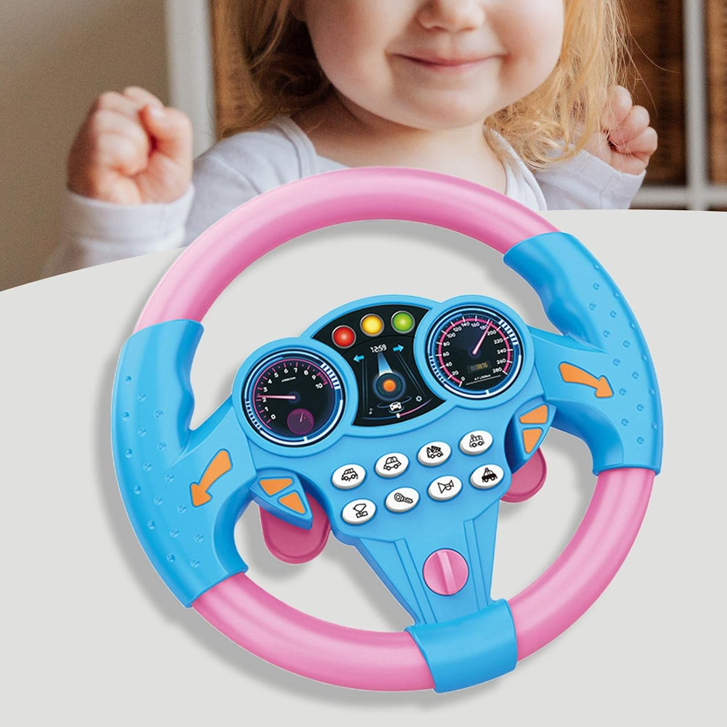Steering Wheel Toy, Kids Driving Simulator Toy, Musical Funny Interactive Electric Learning Wheel Toy for Interaction, Role Play, Blue (Blue) - Blue image number 5