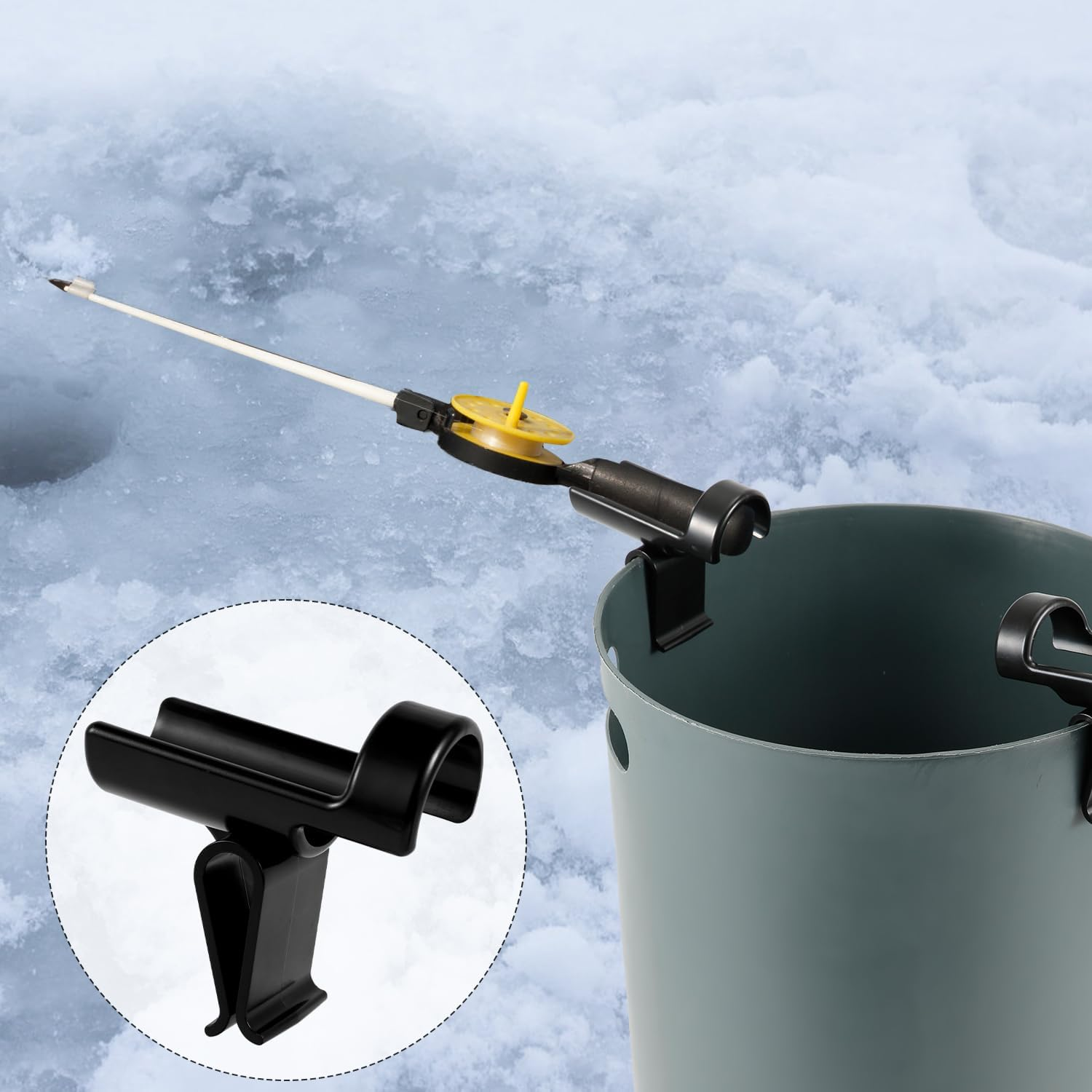 2Pcs Bucket Fishing Rod Holders, Ice Fishing Pole Holders Reliable Bucket Rod Holder for Fishing Bucket Rod Rack for Almost Any Ice Rods on Your Bucket(Black) image number 1