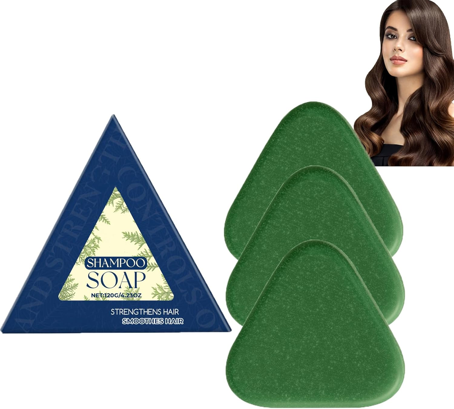 Natural Green Shampoo Bar, Platycladus Orientalis Leaves Soap, Gentle Hair Cleansing & Strengthening for Women and Men, Thickens & Dandruff Hair Care, Promotes Growth, Volumizing (2Pcs)