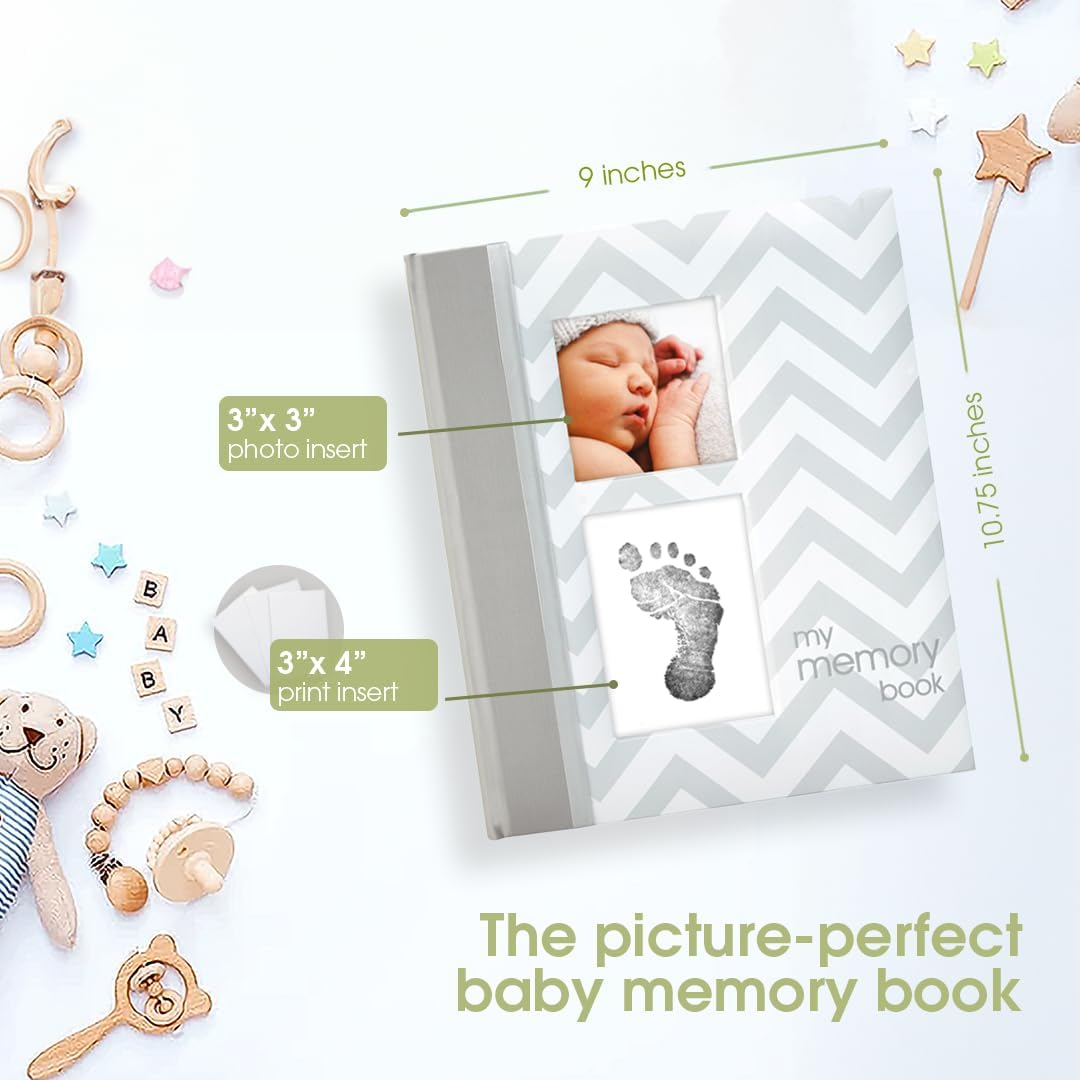 Pearhead Baby Memory Book with Ink Pad, Chevron Grey - Blue image number 2