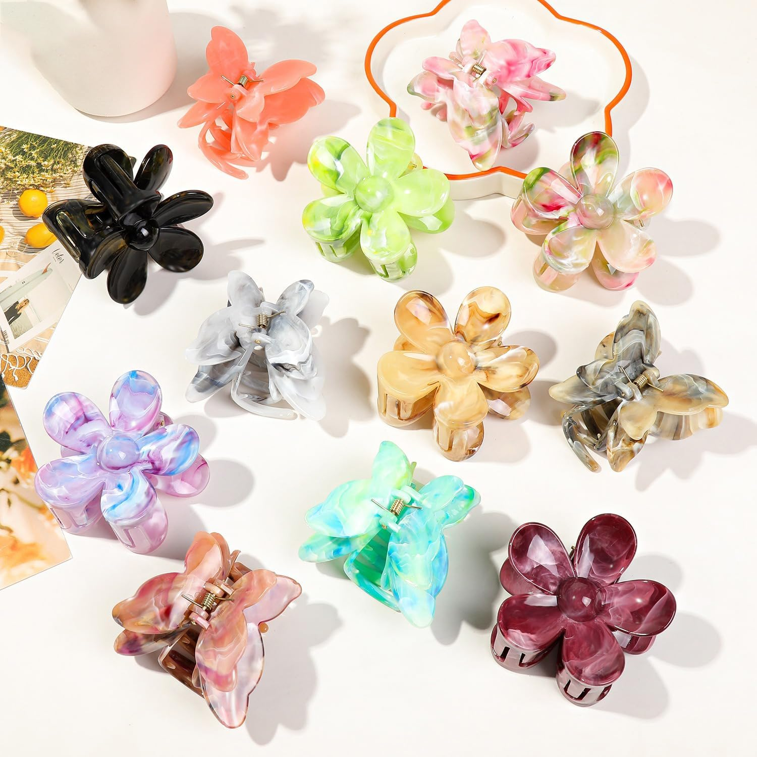 Whakano Women'S Flower Hair Clips, Non-Slip Plastic Hair Clip, Hair Clip, Claw Clip, Strong Hold, Claw Clips, Hair Styling Accessories for Women, Party, Beach, Pool, Holiday, Wine Red, Pack of 1 image number 2