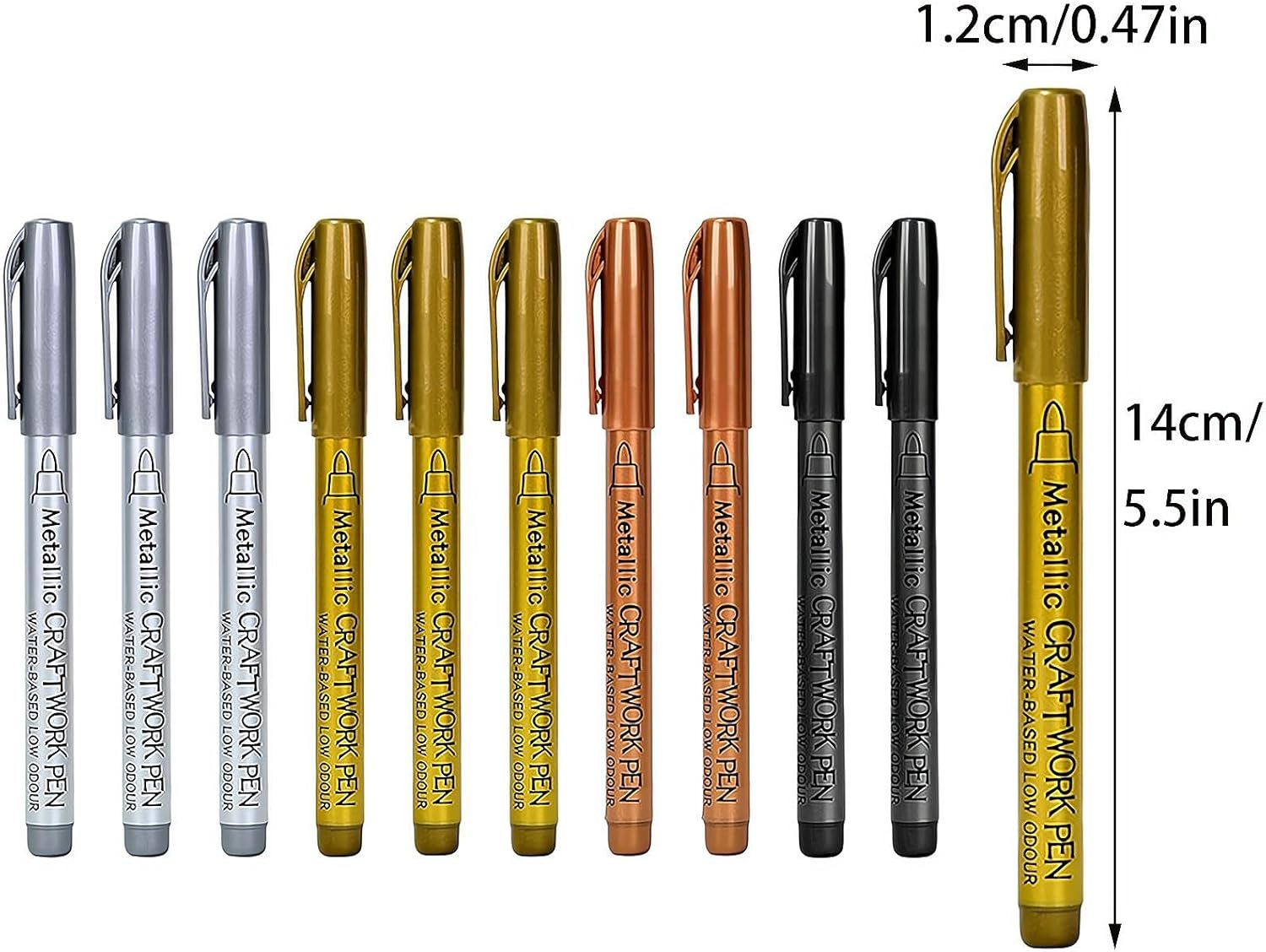 REGODI 10 Pack Set of 2 Metallic Color 2 Black 3 Gold 3 Silver Acrylic Paint Pens for Rock Painting, DIY Card, Pebble Art, Scrapbooking, Fabric, Metal, Ceramics, Wine Glass image number 6