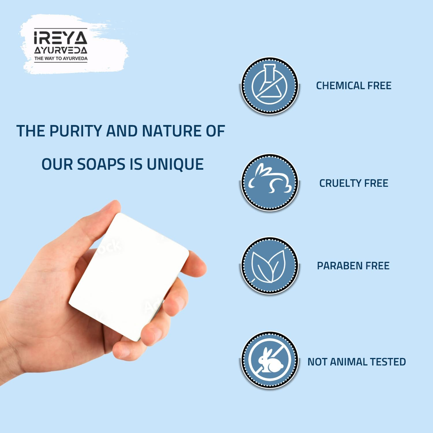 Ireya Ayurveda Goat Milk Soap - with Lavender Shea Butter & Aloe Vera Extract 125 G - Moisturizing Cleansing Soap Free from Parabens, SLS and Handmade Soap image number 6