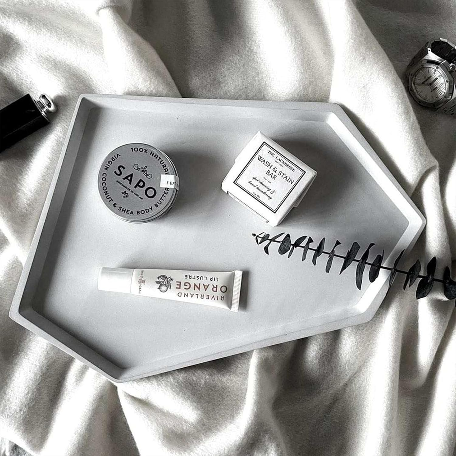 TAHITICA Concrete Serving Tray &ndash; Decorative Bathroom Tray, Modern Tray Decor and Coffee Table Decor Organizer for Watches, Perfume, Glasses, Jewelry & Keys, Stylish Entryway/Vanity Storage