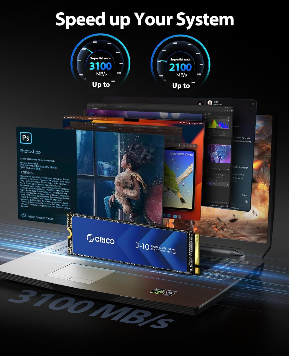 ORICO Nvme M.2 1TB Pcie Gen3.0X4 2280, 3D NAND Internal SSD with Heatsink, up to 3100Mb/S, Internal Solid State Drive for Pc/Console Games and Video Editing-J10 image number 6