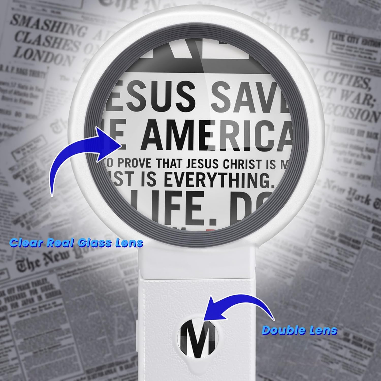 30X 10X Magnifying Glass with Light and Stand, Foldable Handheld Magnifying Glass 18 LED Illuminated Lighted Magnifier for Macular Degeneration, Seniors Reading, Close Work, Coins, Jewelry