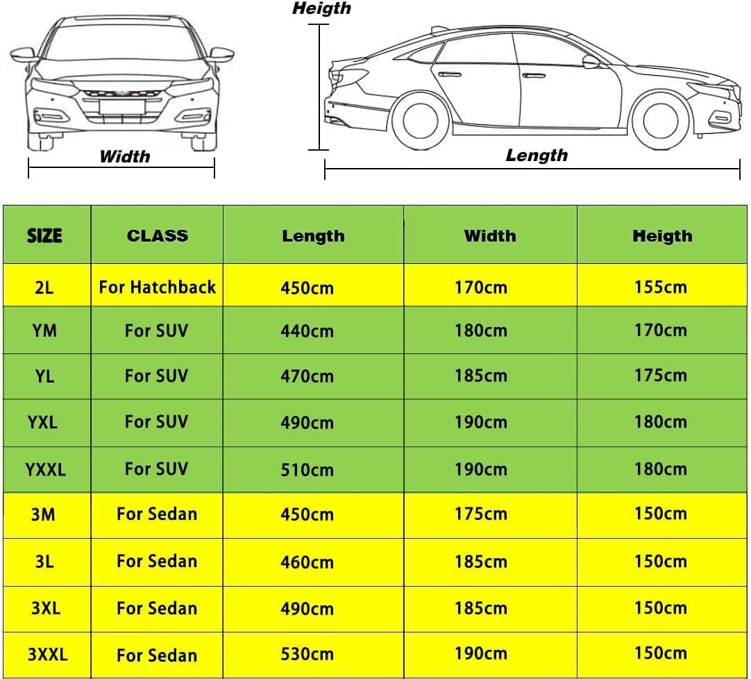 6-Layer Waterproof Car Cover - All Weather for Automobiles Heavy Duty Outdoor Dust Rain Sun Protection Snowproof Car Tarp with Windproof Straps Universal Fit (For Hatchback 2L)