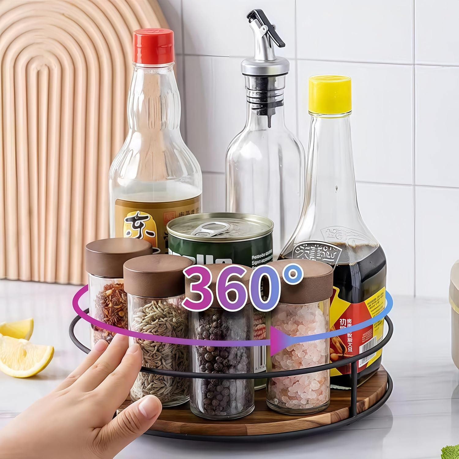 Lazy Susan Turntable for Cabinet,Lazy Susan Organizer,Table Top, Kitchen,Bathroom,Pantry, Spice Organization,Wooden 360&deg;Spinning Tray image number 3