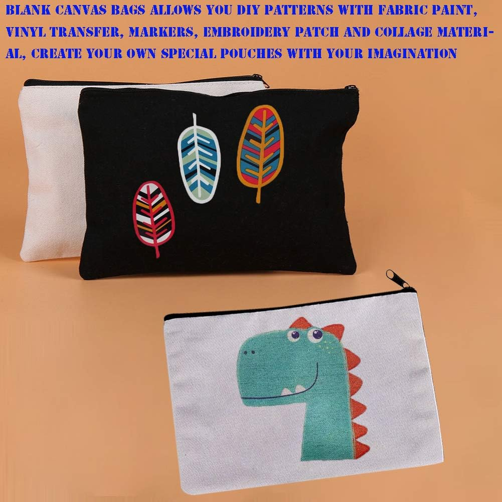 SAKOLLA 12 Pack Canvas Zipper Bags, Multi-Purpose Blank DIY Craft Pouches for Makeup, Travel, Party Gift, Organize Storage (Black,White, 8 X 5) image number 6