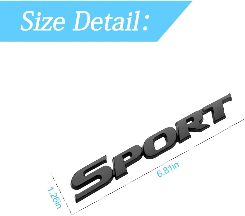 3D Metal Sport Sticker for Car, Styling Personalise Sport Emblem Decal, Auto Badge Stickers Car Exterior Decoration Accessories, 3D Stickers for Trunk Side Fender Rear Tailgate (Black) image number 3