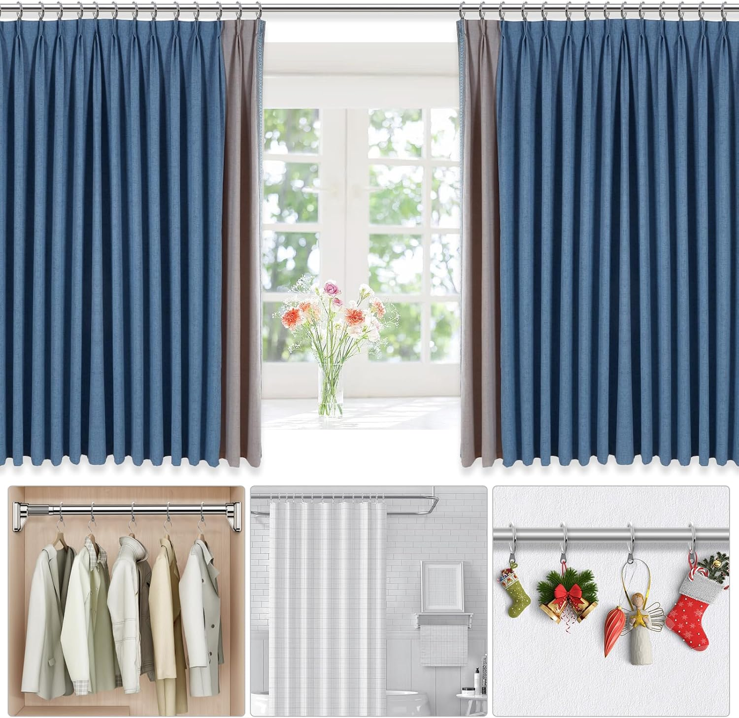 50 Pack Metal Curtain Rings 32Mm Internal Diameter Curtain Pole Rings Silver Hanging Rings for Curtain Poles,Shower Curtains Rods and Drapery image number 2