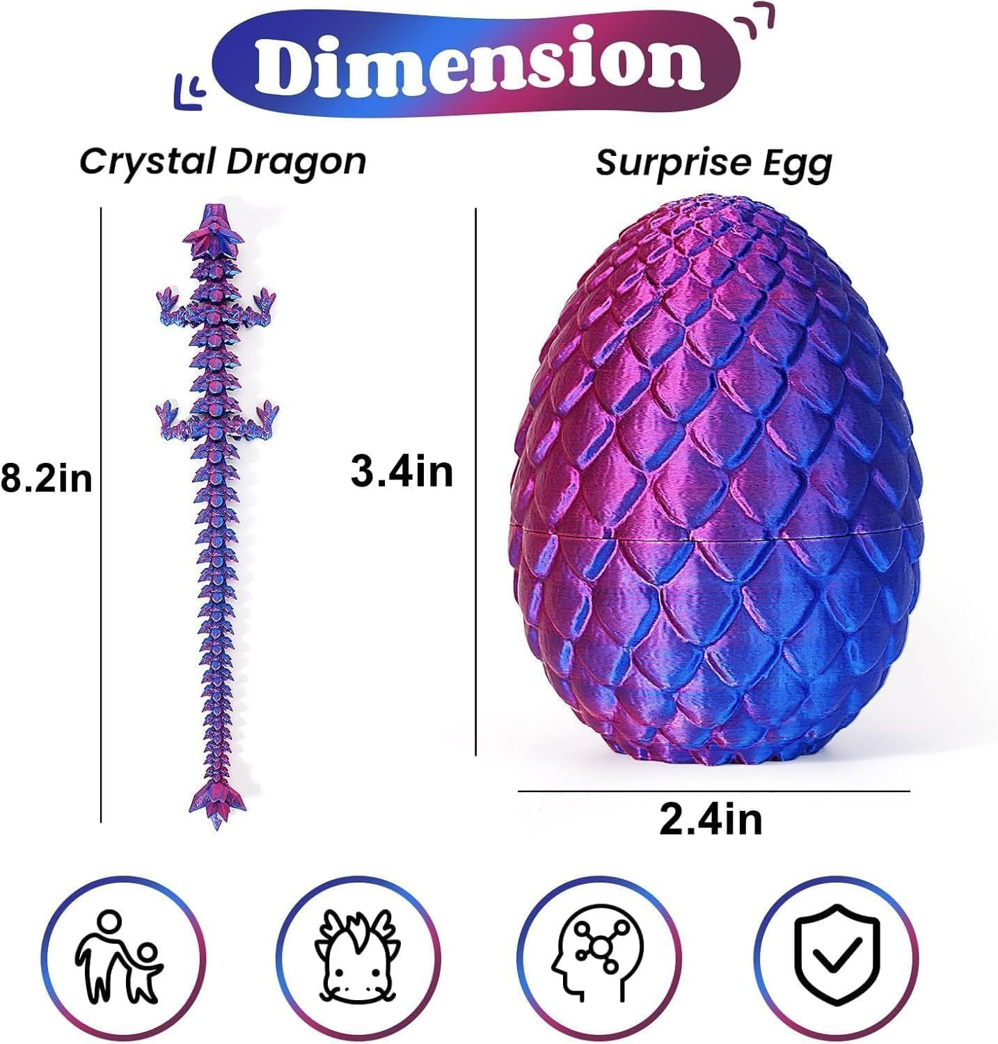4 Pack Dragon Egg, 3D Printed Eggs with Dragon inside Easter Egg Adults Fidget Toy, Mystery Easter Toys, Kid Desk Decor Creative Ornaments Birthday Gift 3D Printed Animals（4Pcs） image number 5