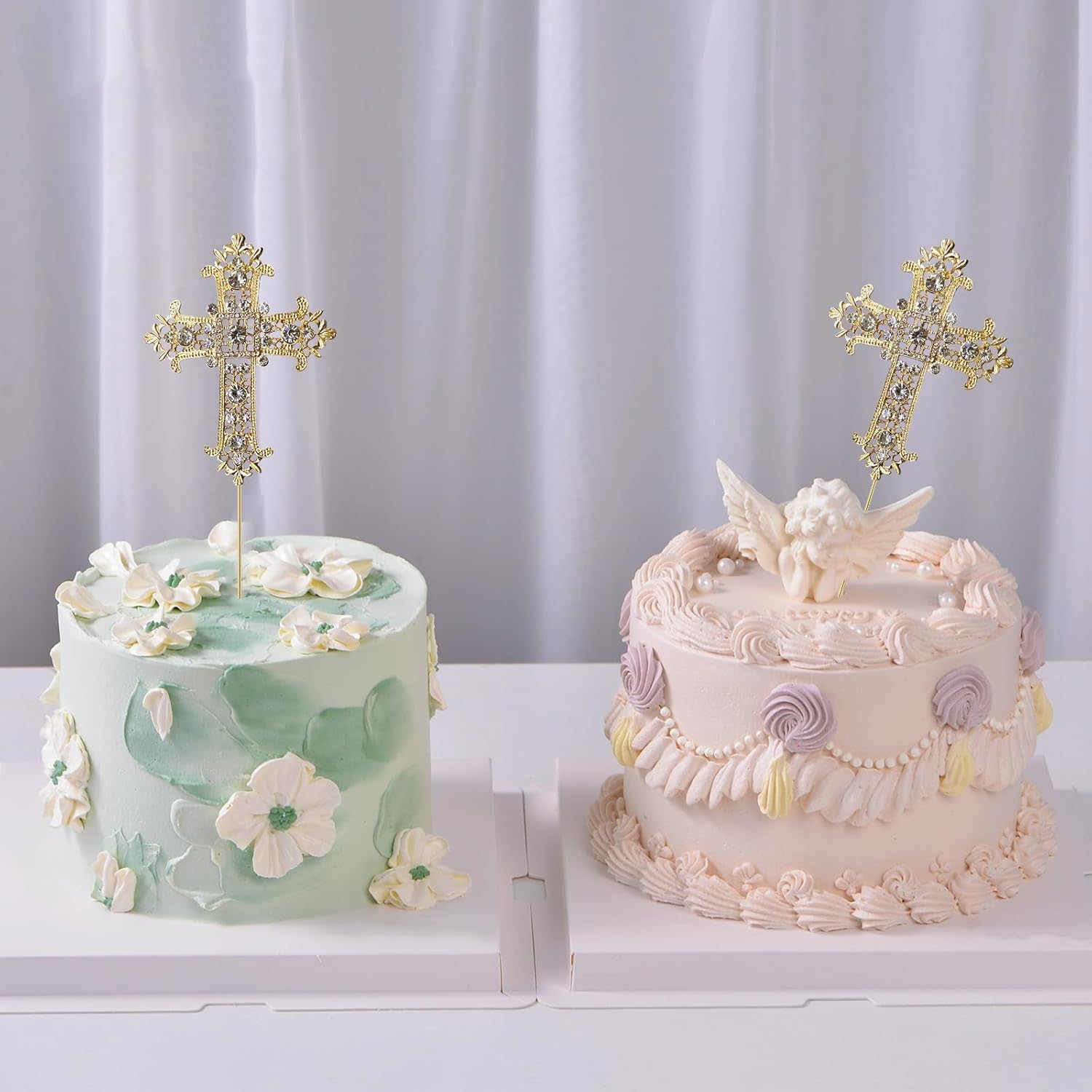 2 Pcs Cross Cake Toppers Rhinestone Cross Cupcake Toppers Glitter Crystal Dessert Cake Decorations for Birthday Wedding Baby Shower Christmas Baptism Communion Christening Religious Party Supplies - Golden Tone + Rose Golden image number 7