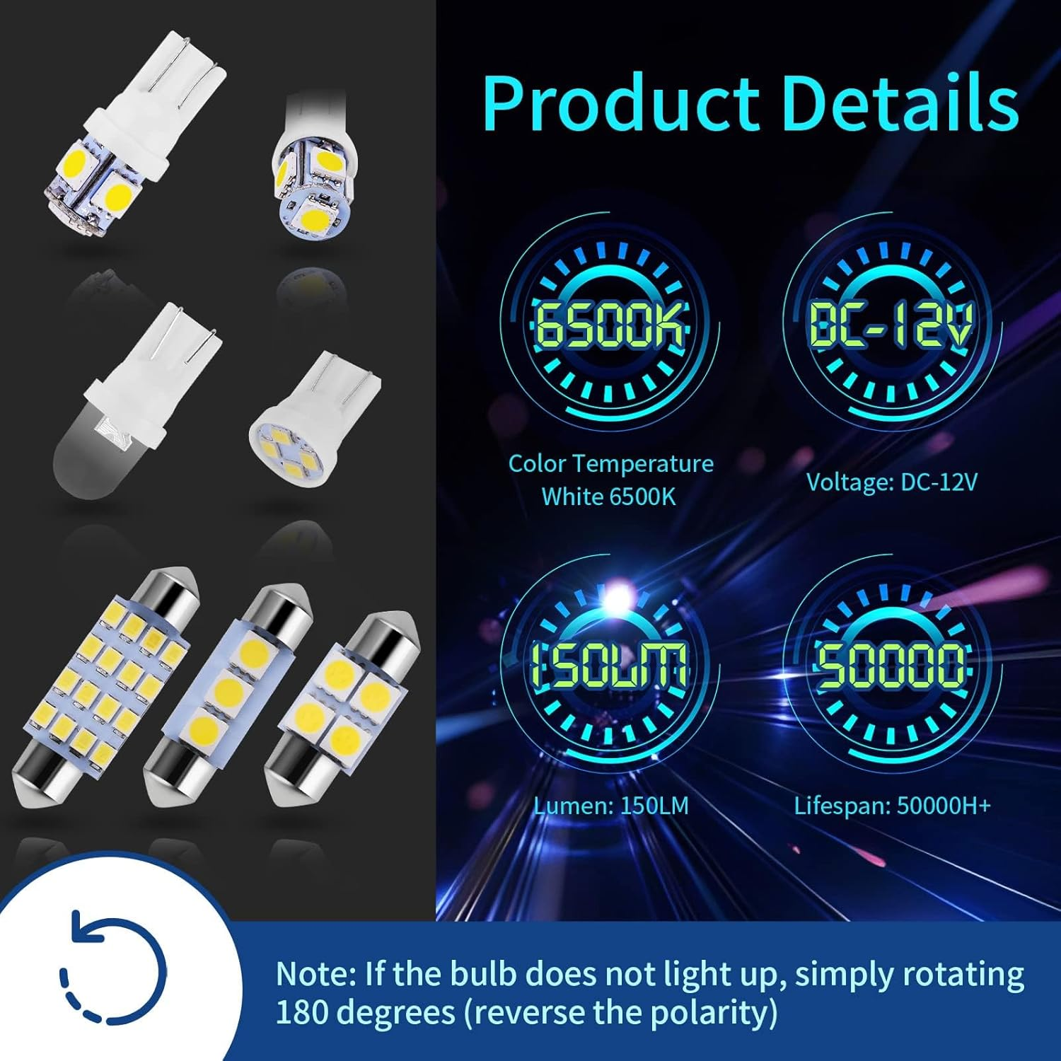 42 Pieces Interior Car Lights, Bright White Dome Map Tail Cab Lights Bulb Kit Set, DE3175 T10 31Mm 41Mm 194 LED Bulb for Your Trucks Width Lamp (White) image number 1