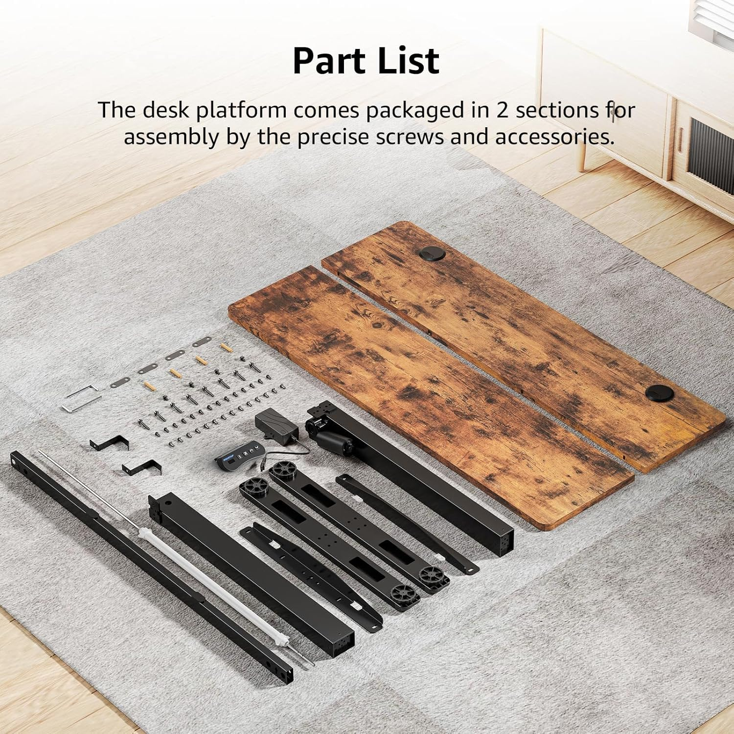 MOUNTUP Electric Standing Desk 120X60Cm (48X24) Height Adjustable, Sit Stand Desk with Memory Controller, Ergonomic Stand up Desk for Home Office with Splice Board, Rustic Brown - Rustic Brown image number 2