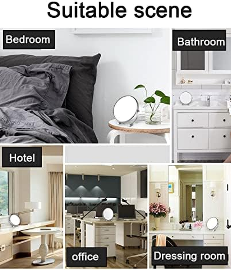 Double Sided Vanity Mirror Makeup Mirror Tabletop Mirror ，1X and 3X Magnifying Mirror Metal Frame round Free Standing Makeup Mirror for Bedroom Bathroom (White) image number 3