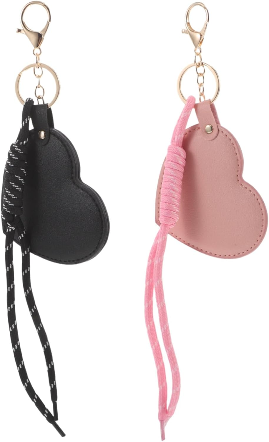 Mikinona 2Pcs PU Leather Heart Shaped Compact Mirror with Rotating Handheld Design Cute Mini Makeup Mirror Keychain for Travel Purse Accessory Scratch-Resistant Portable Vanity for Women