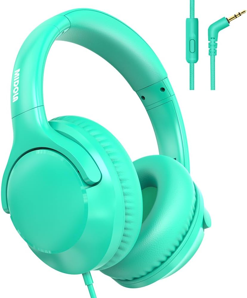 MIDOLA Wired Headphones Over-Ear Hi-Fi Sound with Microphone Adjustable Foldable, 1.5M Cord & 3.5Mm Jack, Lightweight Headset for Kids Adults PC Ipad Laptop Milk White