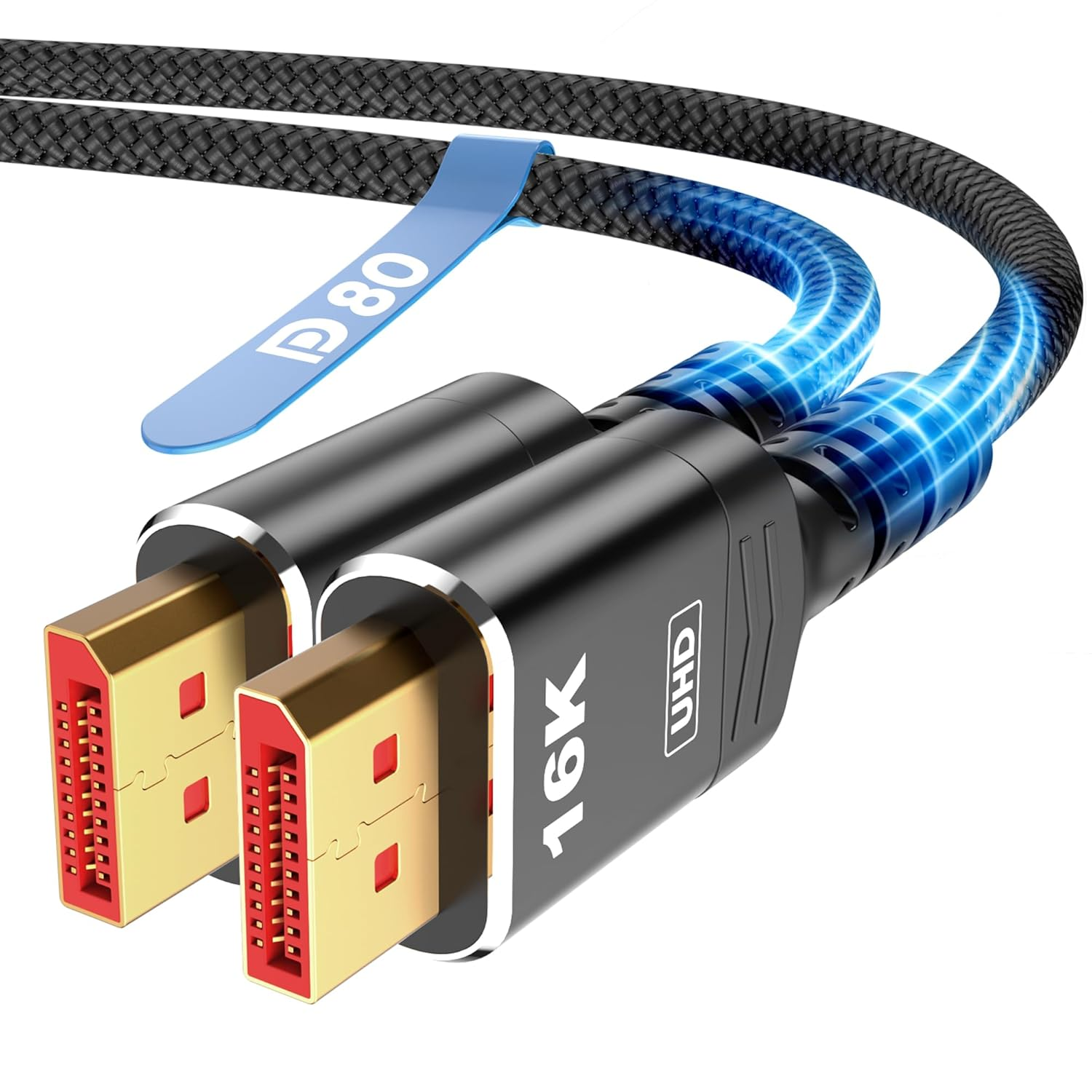 Highwings 80Gbps Displayport Cable 2.1 2M 16K 60Hz 8K 120Hz 4K 240Hz Dp 2.1 Cable 16K Braided Cord Compatible Gaming Monitor 4090 AMD 7900Xtx Black