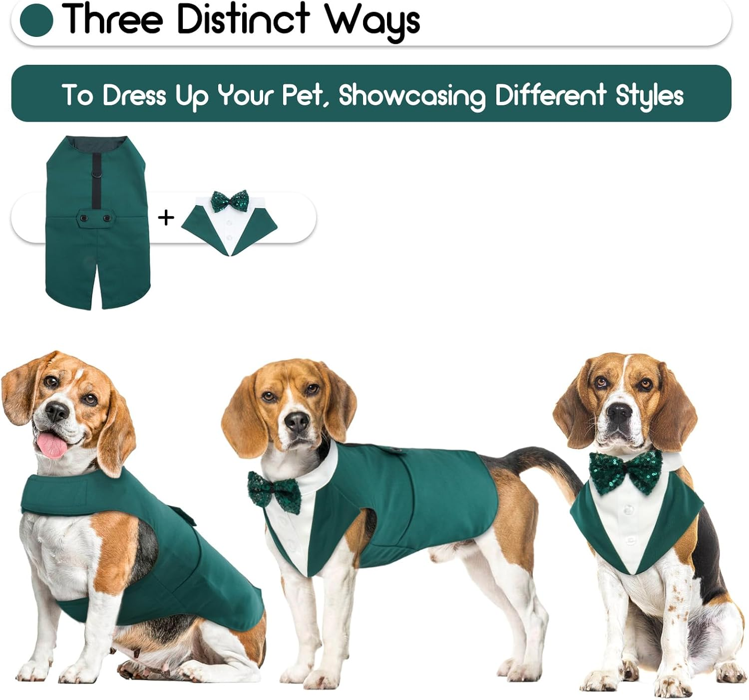 Dog Tuxedo, Dog Wedding Outfit and Bandana Set, Dog Tuxedo Costume, Pet Clothes Puppy Formal Shirt with Removable Bow Tie, Dog Suit for Small Medium Large Dogs, Dog Outfit for Party Birthday Festival image number 1