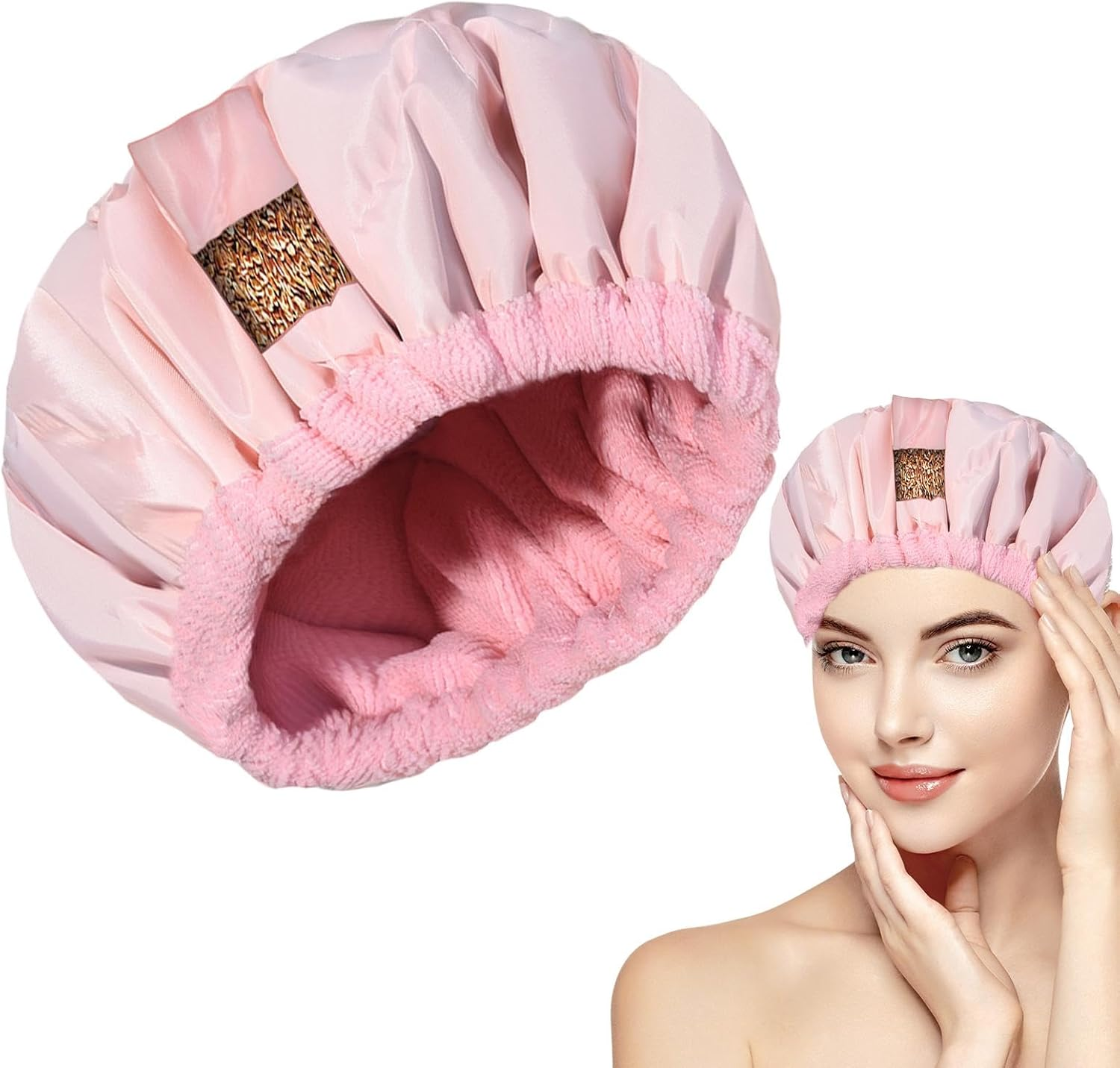 Heating Cap for Hair - Thermal Heat Cap - Deep Conditioning, Microwavable Heat Cap for Steaming Hair Styling, Flaxseed Cordless Steam Cap with Shower Caps