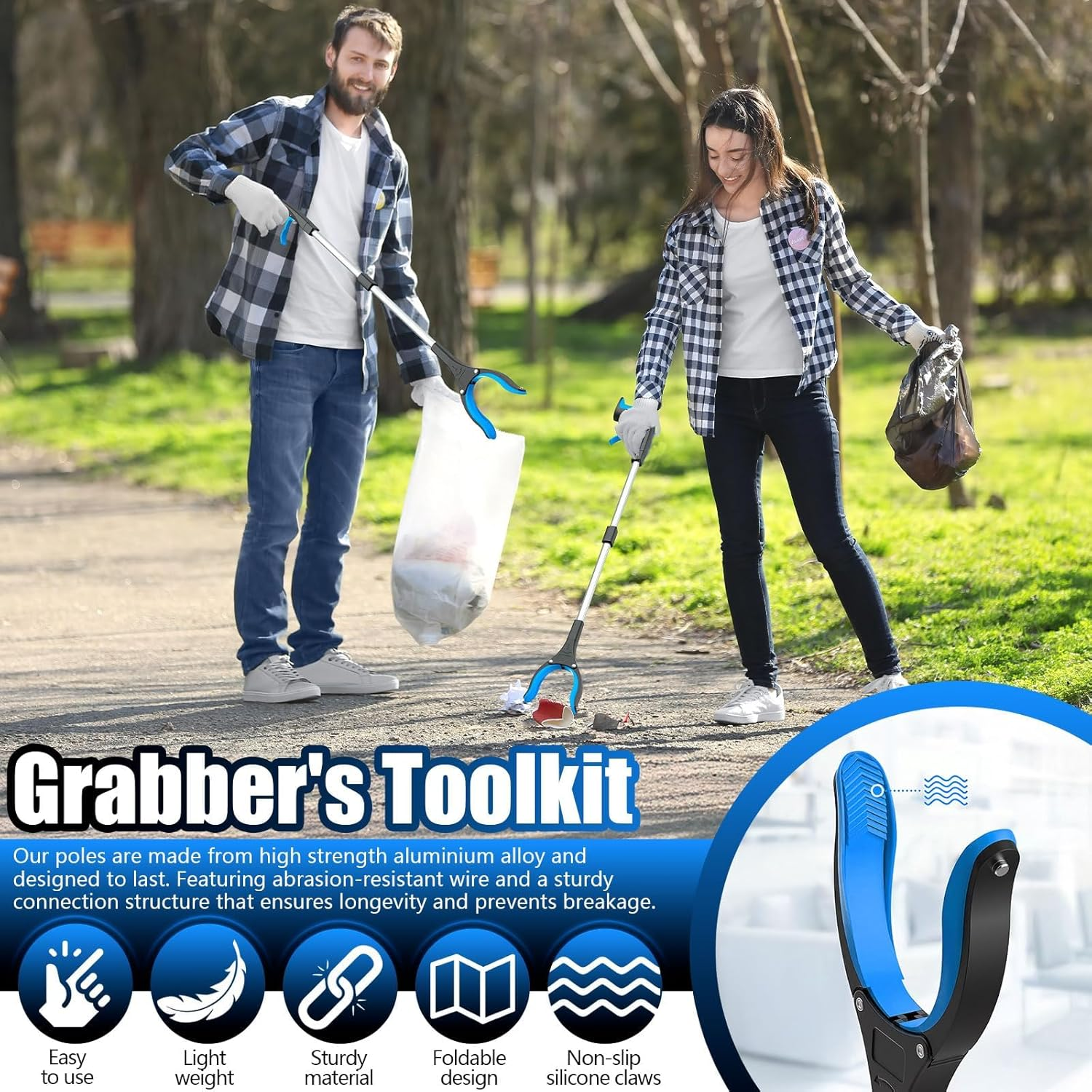 Reacher Grabber Tool, 32" Aluminum Alloy Grabber Tool Heavy Duty with Magnet, Foldable Reacher Grabber for Seniors (Blue) image number 6