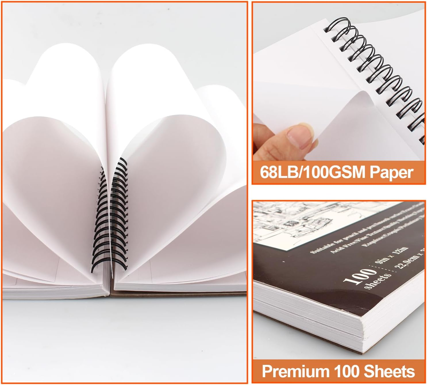 COZY CORE Spiral Bound Sketchbook, 9X12 Inch 100-Sheet (68Lb/100Gsm) Acid-Free Art Paper Pad, Drawing Painting Sketching Writing Notebook for Kids Adults Beginners Artists image number 5