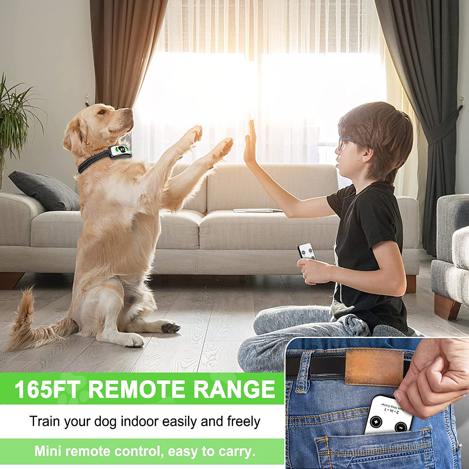 Dog Training Collar with Additional Remote - Safe & Humane Dog Bark Collar with 4 Training Modes & 7 Sensitivity Beep Vibration - IPX7 Waterproof No Shock Bark Collar for Indoor & Outdoor Use image number 2