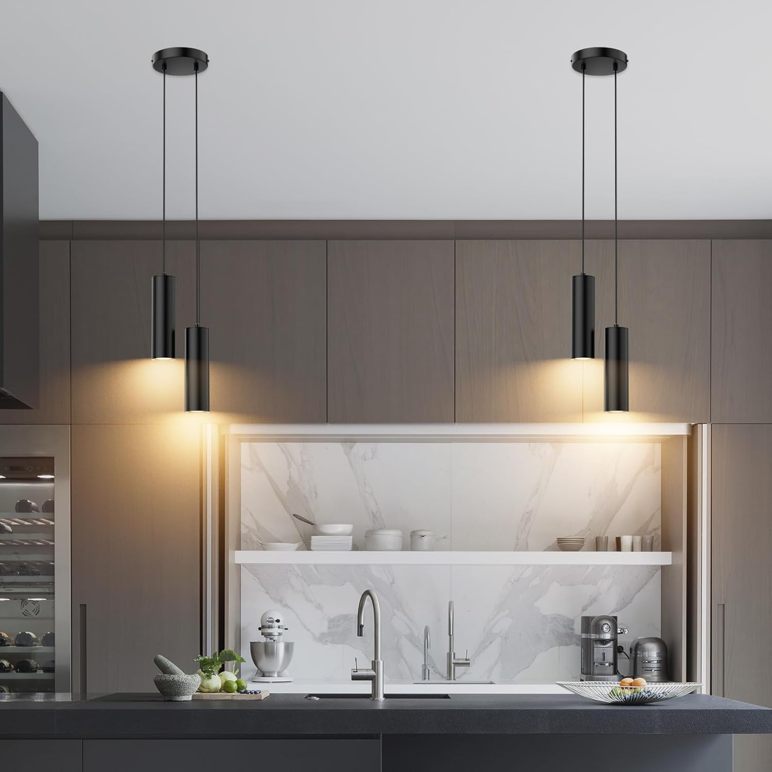 Klighten GU10 Cylindrical 2-Bulb Height Adjustable Pendant Light for Kitchen Bedroom Dining Living Room Black without Bulb image number 3