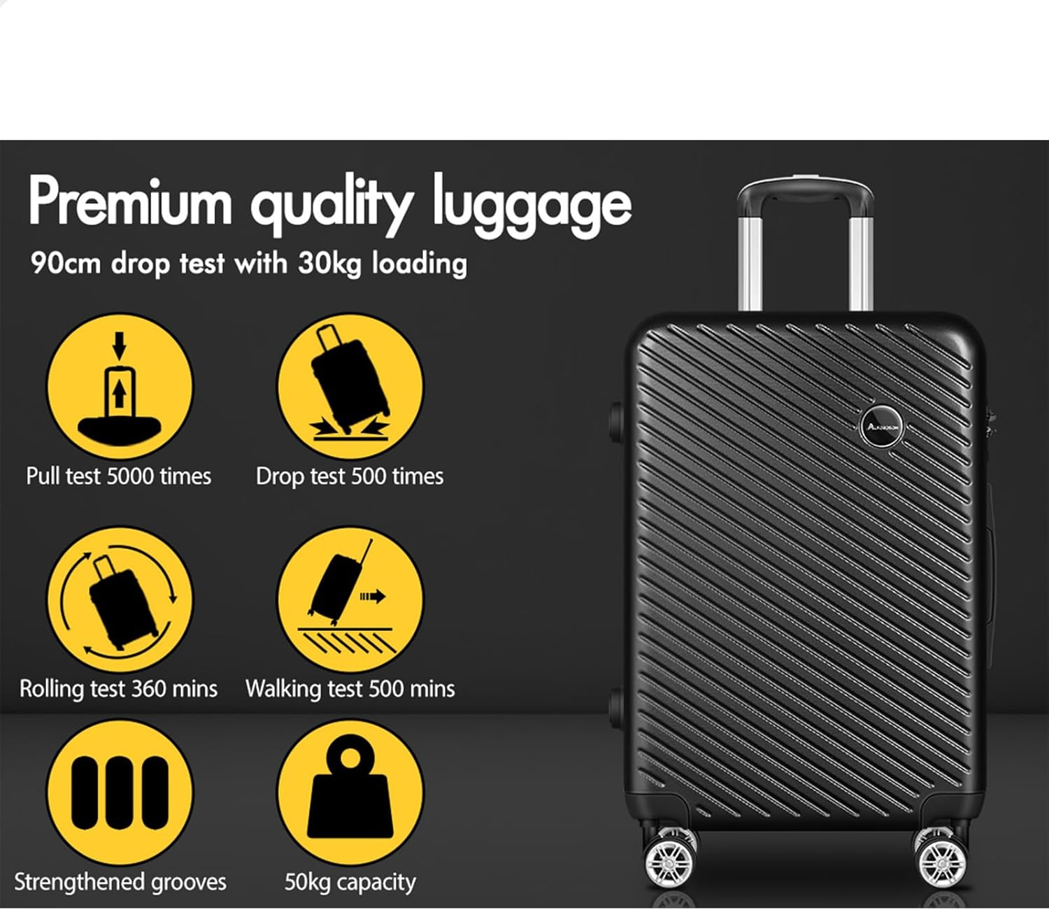 ALFORDSON 3Pcs Hardside Luggage Set 20" 24" and 28" Black Color Timothy Series, Hardshell Suitcases Setting with TSA Lock & Wheel Spinners, Carry-On & Checked Baggages 3-Piece Pack image number 4