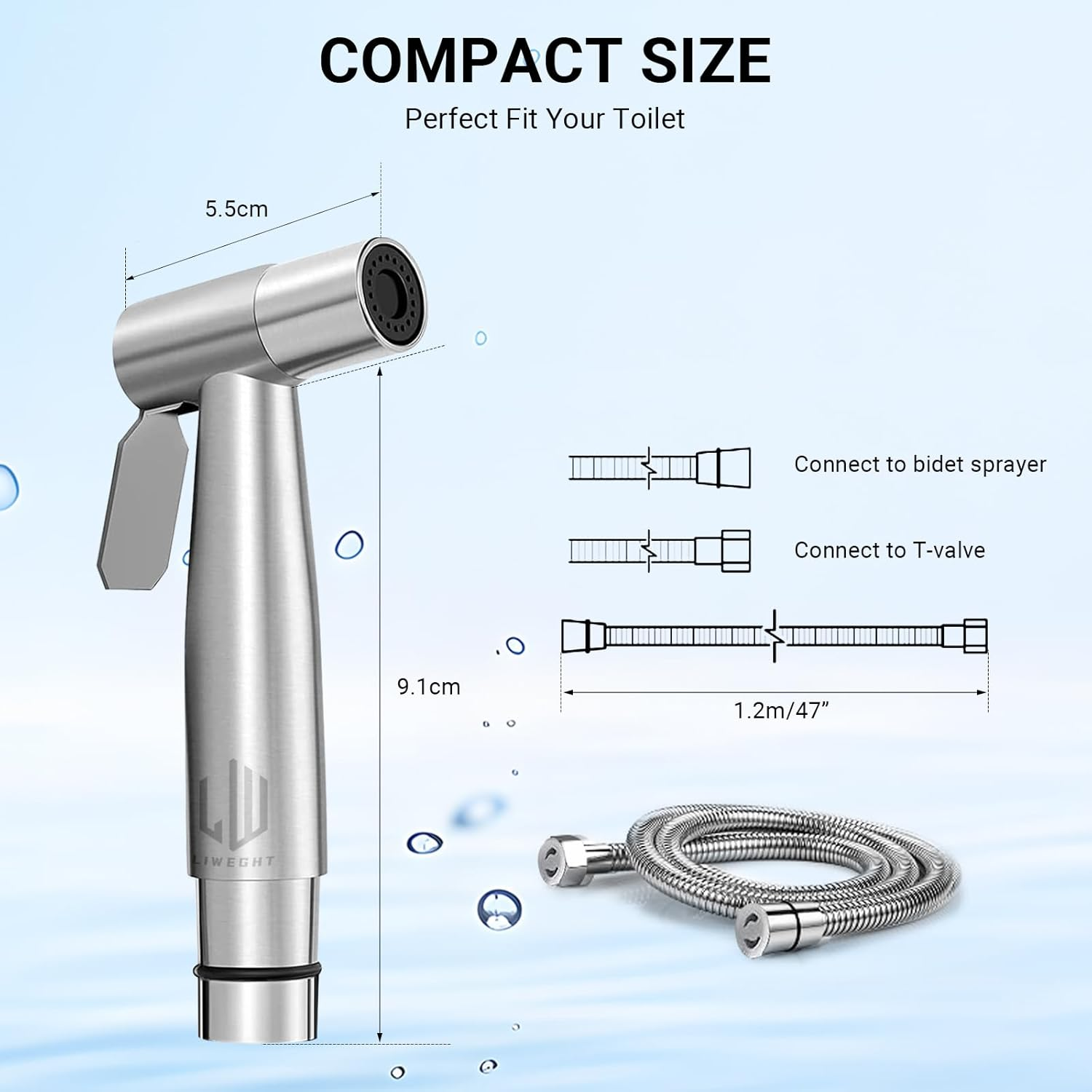 LIWEGHT Handheld Bidet Sprayer for Toilet - Adjustable Water Pressure Jet Spray with Bidet Hose for Feminine Wash，Stainless Steel Baby Cloth Diaper Spayer, Muslim Shower Bidet Attachment image number 5