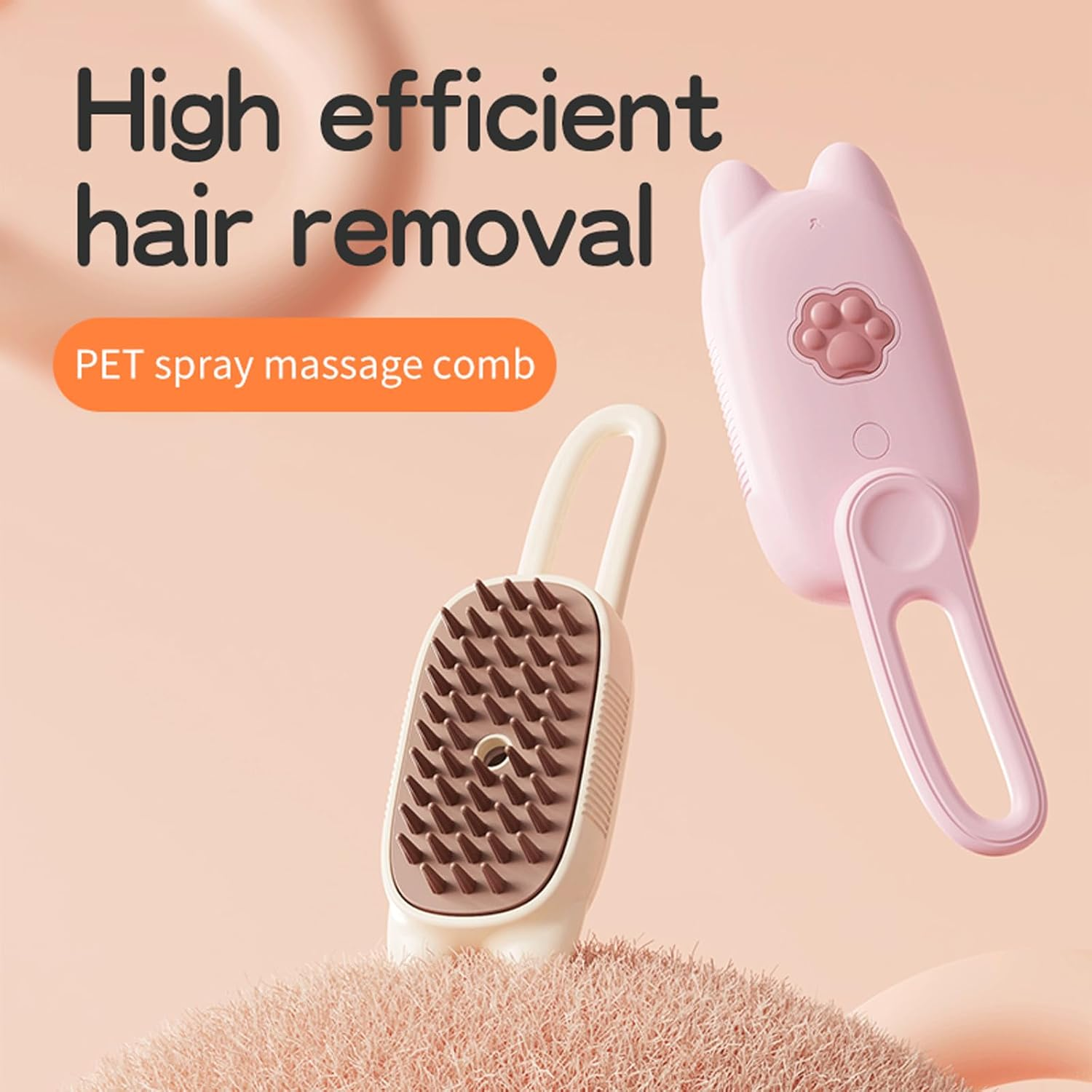 Steam Cat Brush, Pet Hair Removal Comb with Water Tank, Multifunctional Steam Brush Cat for Massage, Cat Care Brush, Pet Hair Removal Comb for Cats and (Off White)