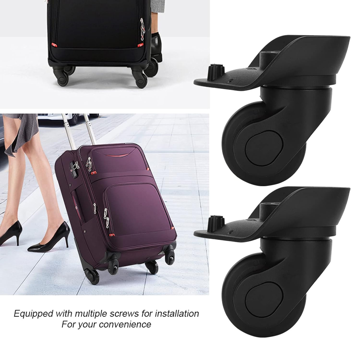 RASTKY Luggage Replacement Wheel a Pair Black Suitcase Single Row Wheel Luggage Supplies - Outdoor Gear image number 6