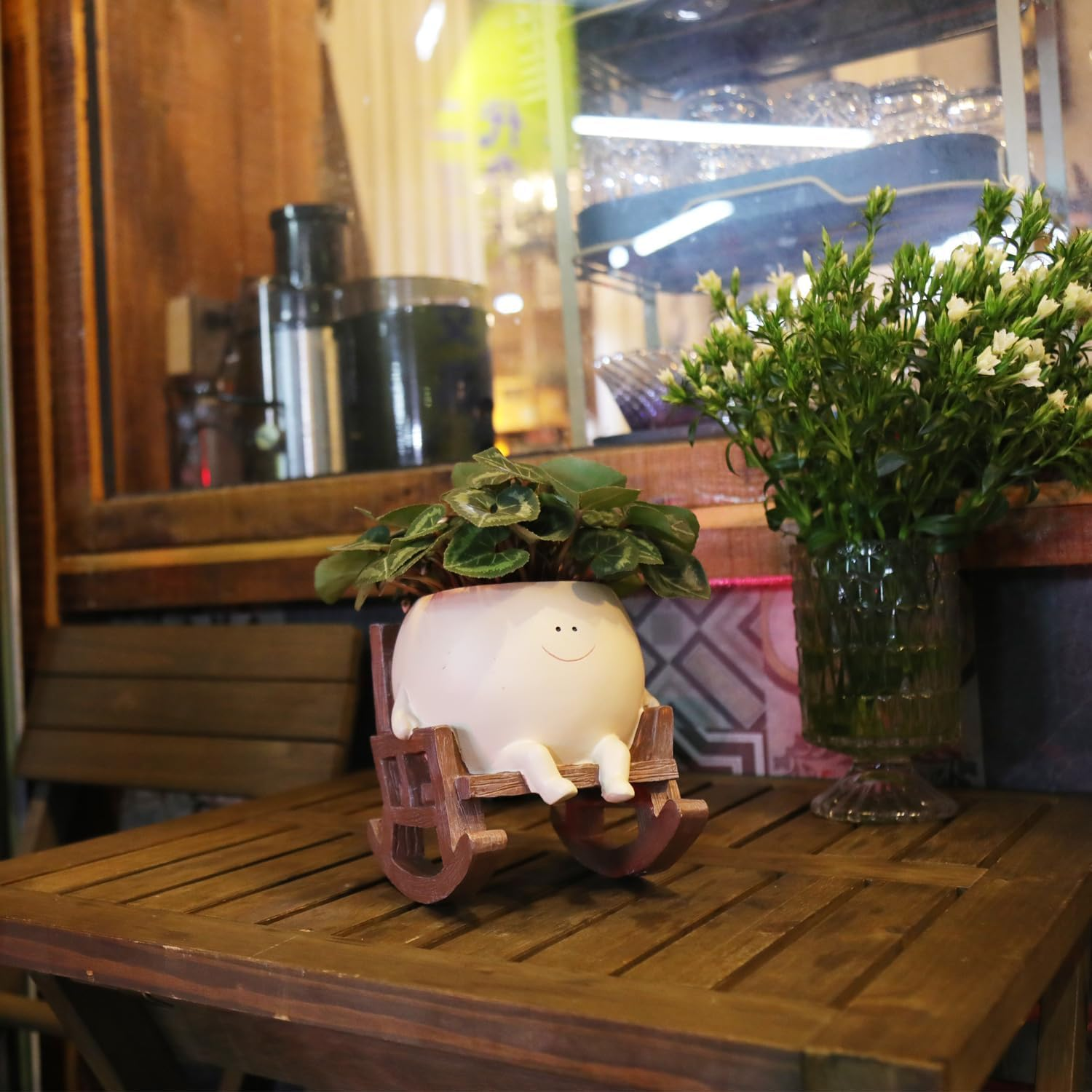 Smily Face Planter Pot for Plants Rocking Chair Planters Funny Succulent Planter Live Cute Resin Flower Pots Head Planter for Indoor Outdoor Plants Gift Ideas for Mother image number 6