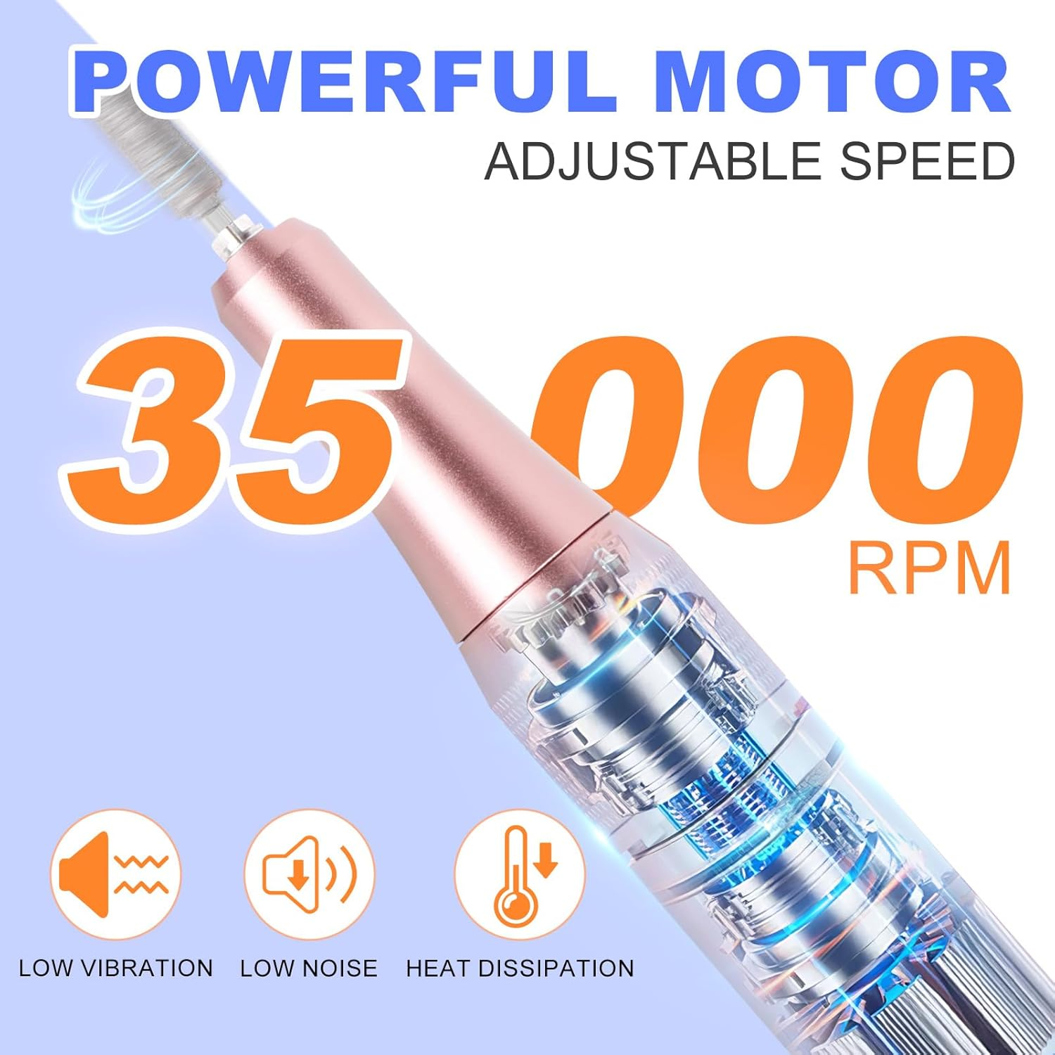 MEKK Nail Drill Kit,35000Rpm Electric Nail Drill Professional Electric Nail File with 12PCS Bits,Anti-Shaking Cordless E Filer for Nails,Home & Salon(Orange Blue) - A-Orange image number 6