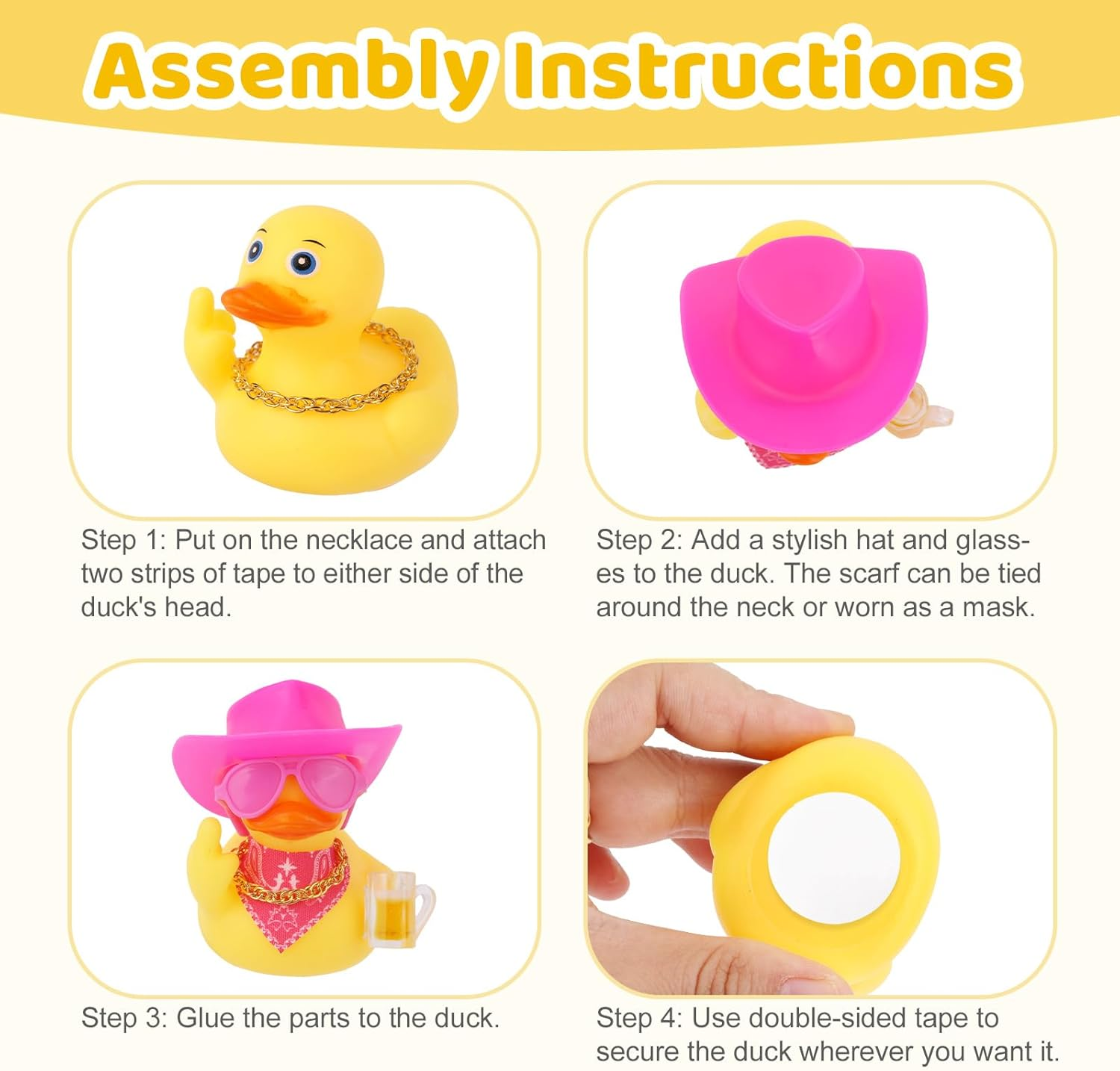 2Pcs Funny Rubber Ducks for Dashboard, Cute Car Rubber Duck Ornament with Mini Glasses Hat Scarf Accessories for Home Office Refrigerator Decoration (Pink) image number 6