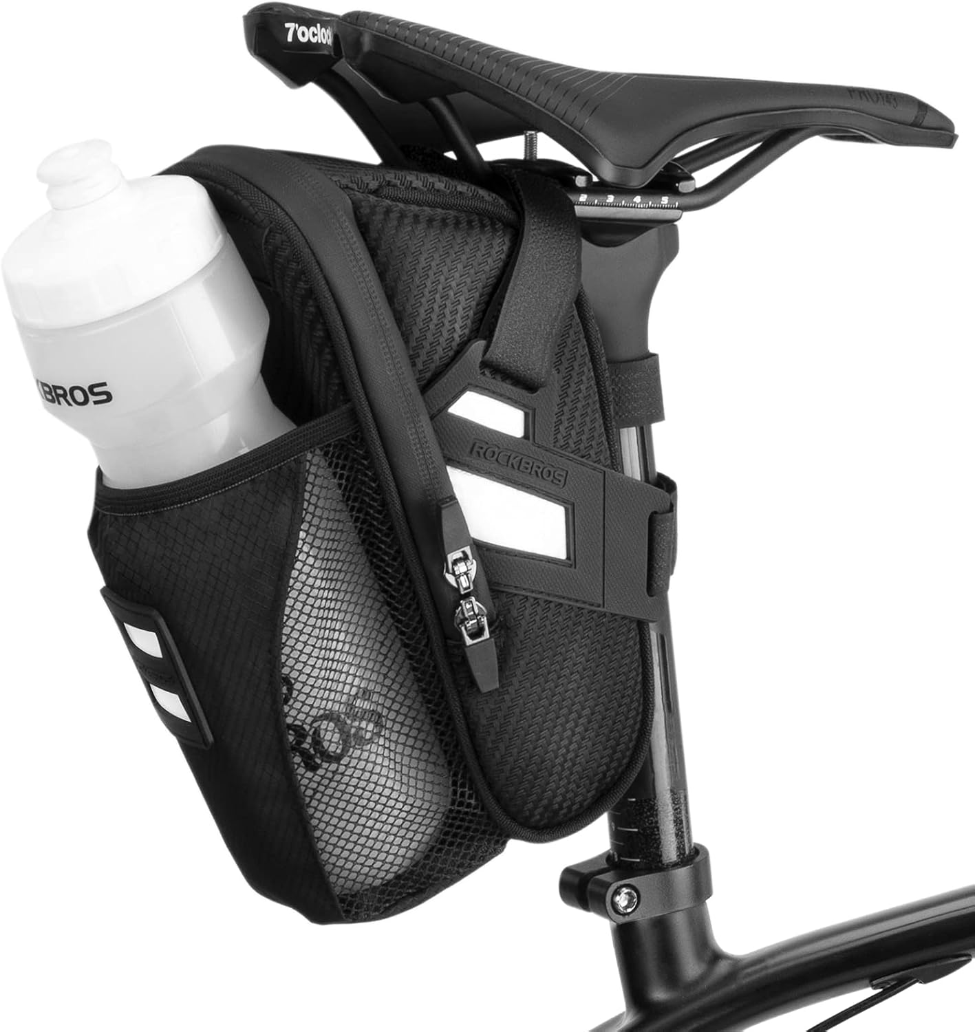 ROCKBROS Bike Seat Bag Bike Saddle Bag under Seat Pack Reflective Large Capacity Bike Seat Storage Bag with Water Bottle Pouch for Mountain Road Bikes image number 4