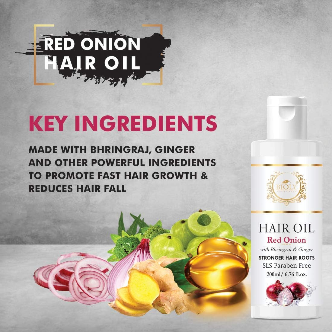 Bioly White Charm Onion Oil for Hair Growth and Hairfall Control with Bhringraj & Ginger, 200 ML image number 2