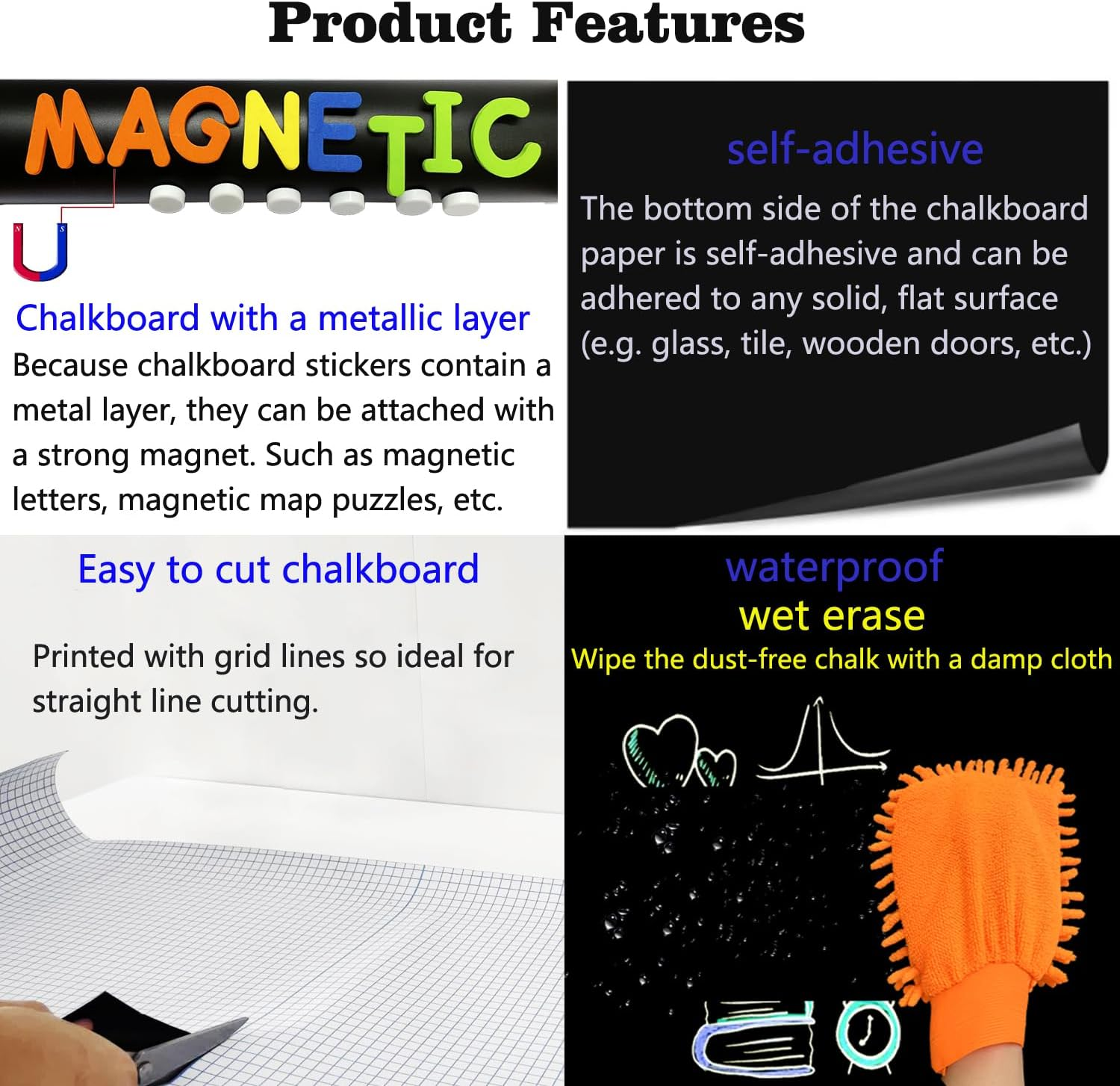 LACQWO Magnetic Chalkboard Contact Paper for Wall 46.3"X18" Self Adhesive Magnetic Wall Board Sticker with 36 Magnet Letters for Kids Black Chalk Board Wallpaper Roll image number 3