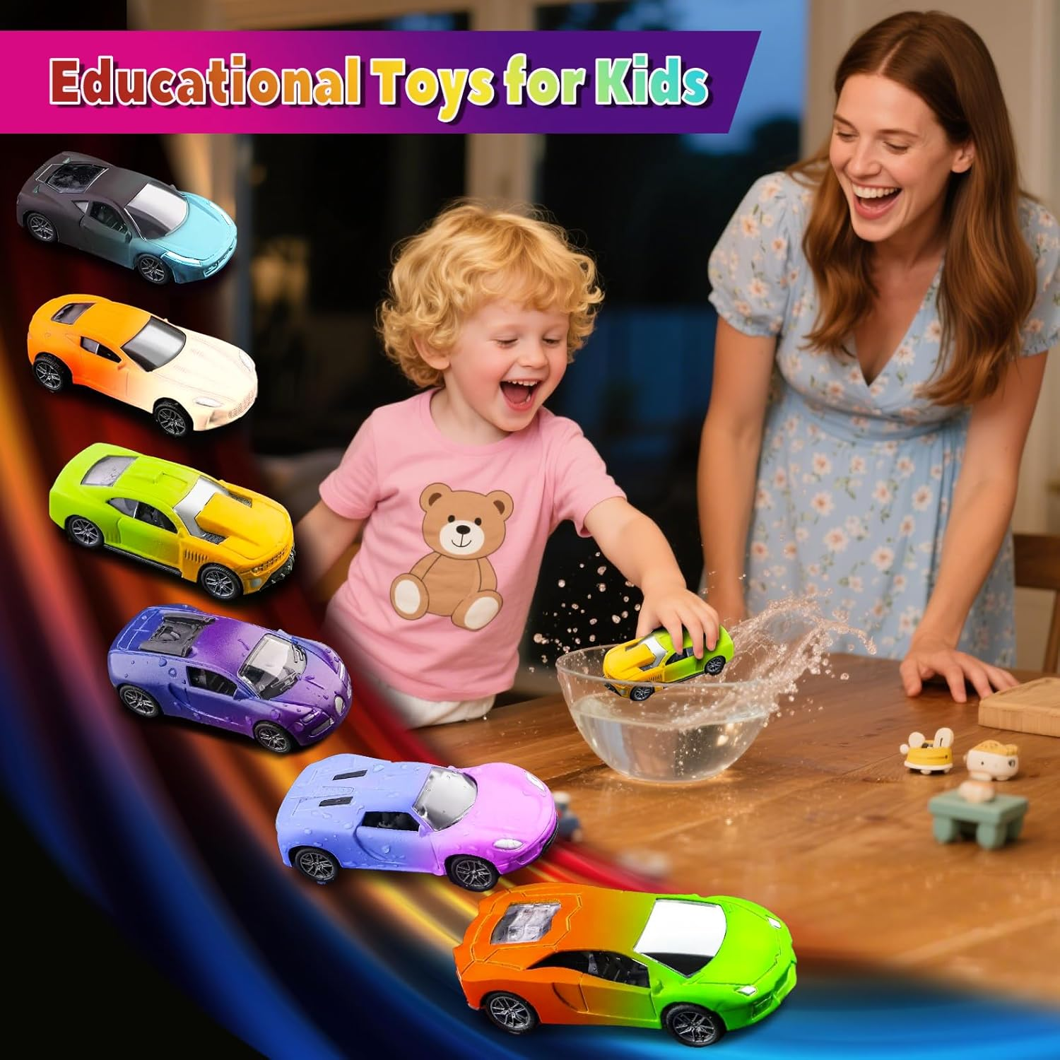 Color Change Pull Back Car Toy - 6Pcs Alloy Vehicle Toys,Magical Transformation in Warm Water,Bathtub Water Table Toy for Easter Fillers,Goodie Bags Fillers,Themed Party,Carnival Prize for Kids 3+ image number 5