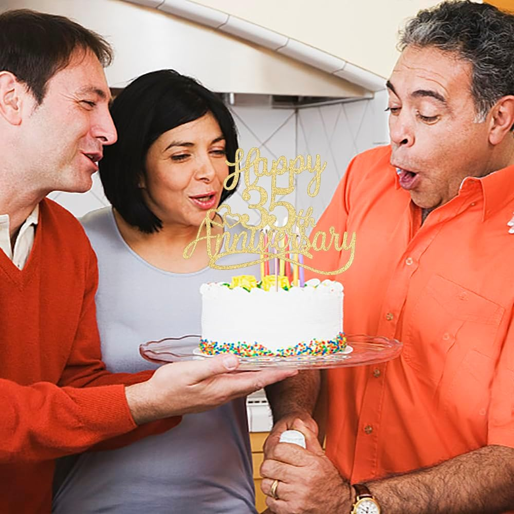 Sleyberoy Glitter Happy 35Th Anniversary Cake Toppers - Wedding & Party Decorations for 35Th Anniversary, Company Celebration, or Birthday image number 4