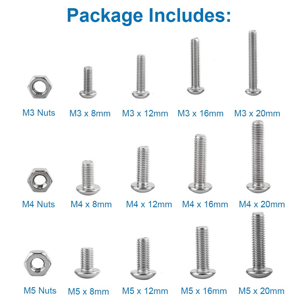 MMOBIEL 440 Pcs ISO 7380-2 Stainless Steel Screw and Nuts Hex Socket Cup Head Screw 15 Sizes M3 M4 M5 Hex Socket Cup Head Incl Wrenches image number 4