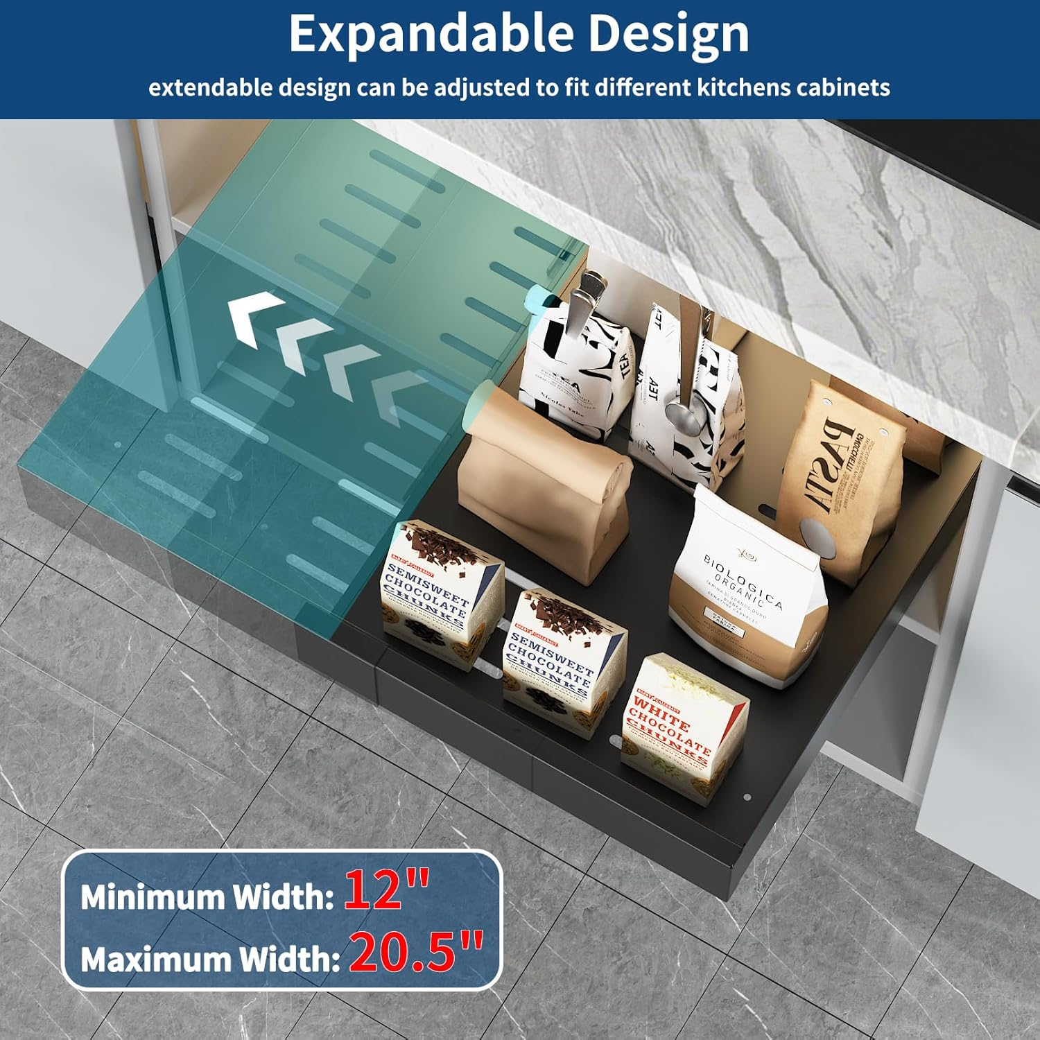 CHENDY Pull Out Cabinet Organizer, Expandable Heavy Duty Slide Out Drawers Fixed with Adhesive Nano Film for Pots - for Kitchen Base Cabinet Organization, Pantry, Bathroom (Black) image number 4