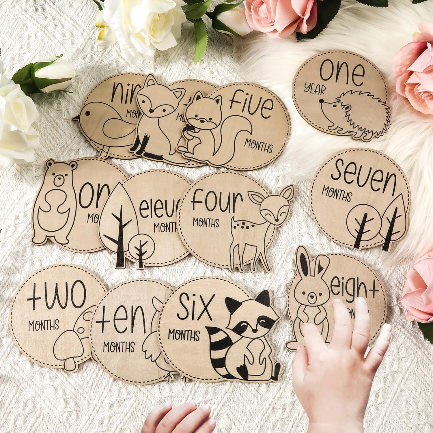 12Pcs Baby Monthly Milestone Cards, Wooden Baby Monthly Milestone Sign Baby Announcement Sign Baby Milestone Cards for Boys and Girls Photo Prop Baby Shower image number 1