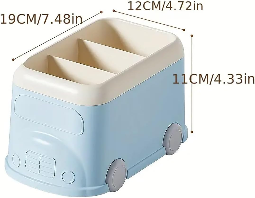 AIMALL Desktop Storage Box, Cartoon-Style Split Pen Holder, Multifunctional Stationery Storage Box, Desk Organizer for Office Sundries, Dimensions: 7.48X4.72X4.33 Inches - Blue image number 6