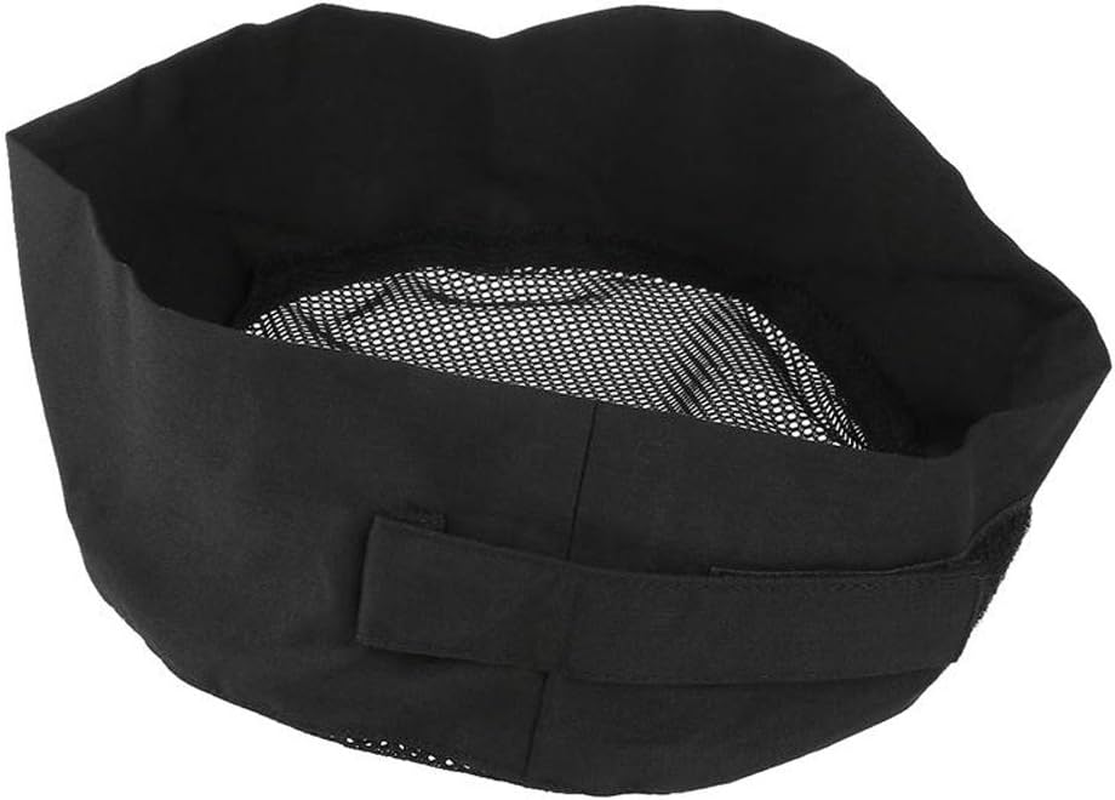 Breathable Mesh Top Skull Cap Catering Chefs Hat with Adjustable Strap Black, Black, One Size image number 2