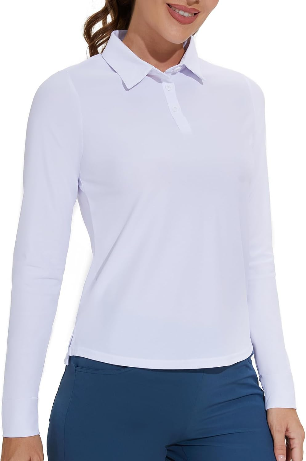 M MOTEEPI Womens Golf Shirt Long Sleeve UPF 50+ Quick Dry Athletic Polo Tennis Tops Sun Protection with 3-Button image number 6