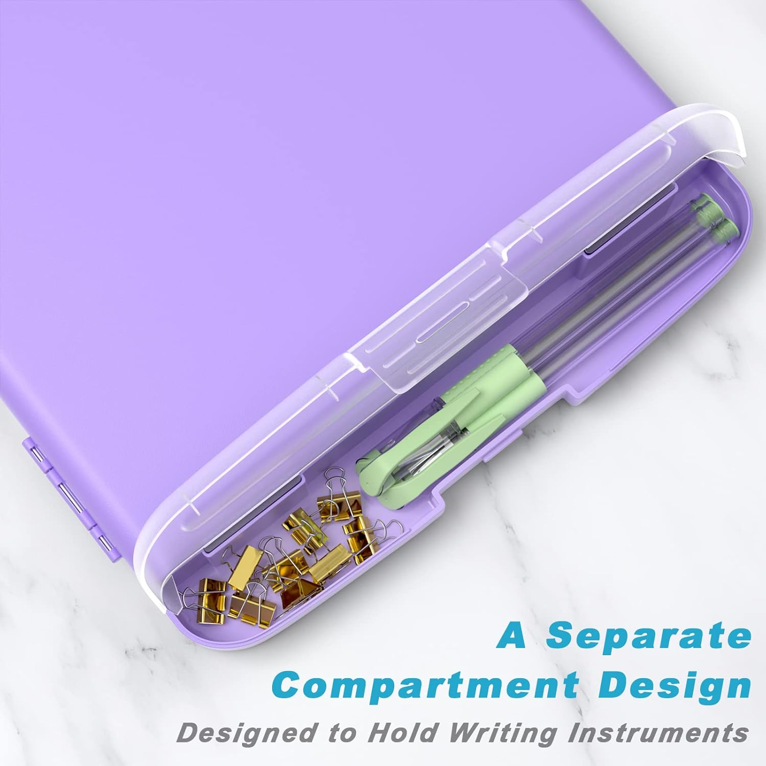 Rimilak Plastic Clipboard with Storage, High Capacity Nursing Clipboards with Pen Holder, Slim Clipboard Storage Box with Heavy Duty Clips, Clipboard Folder Side-Opening, Purple image number 4
