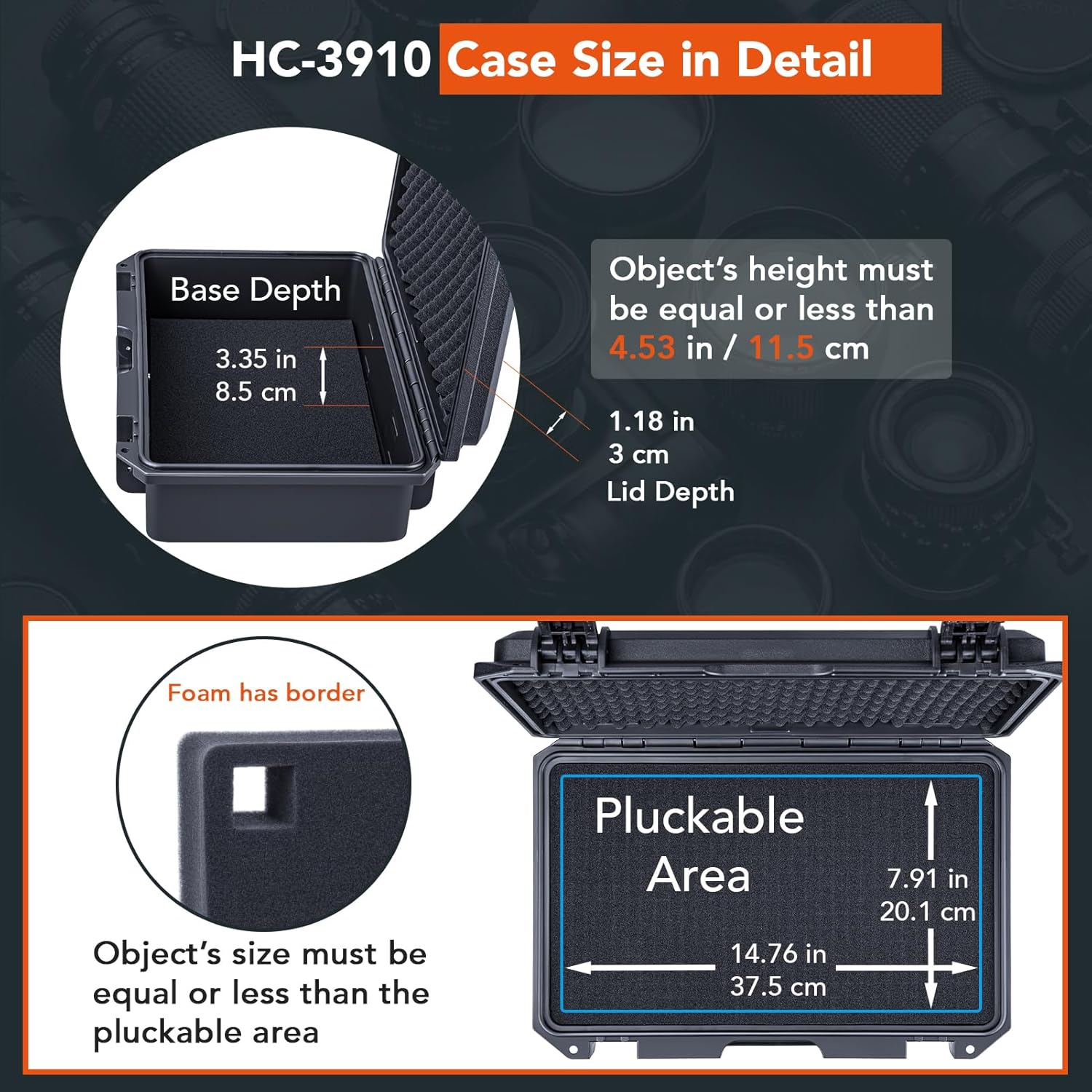 Lykus HC-3910 Waterproof Hard Case with Customizable Foam Insert, Interior Size 15.31X8.94X4.53 In, Suitable for Electronics and More image number 5