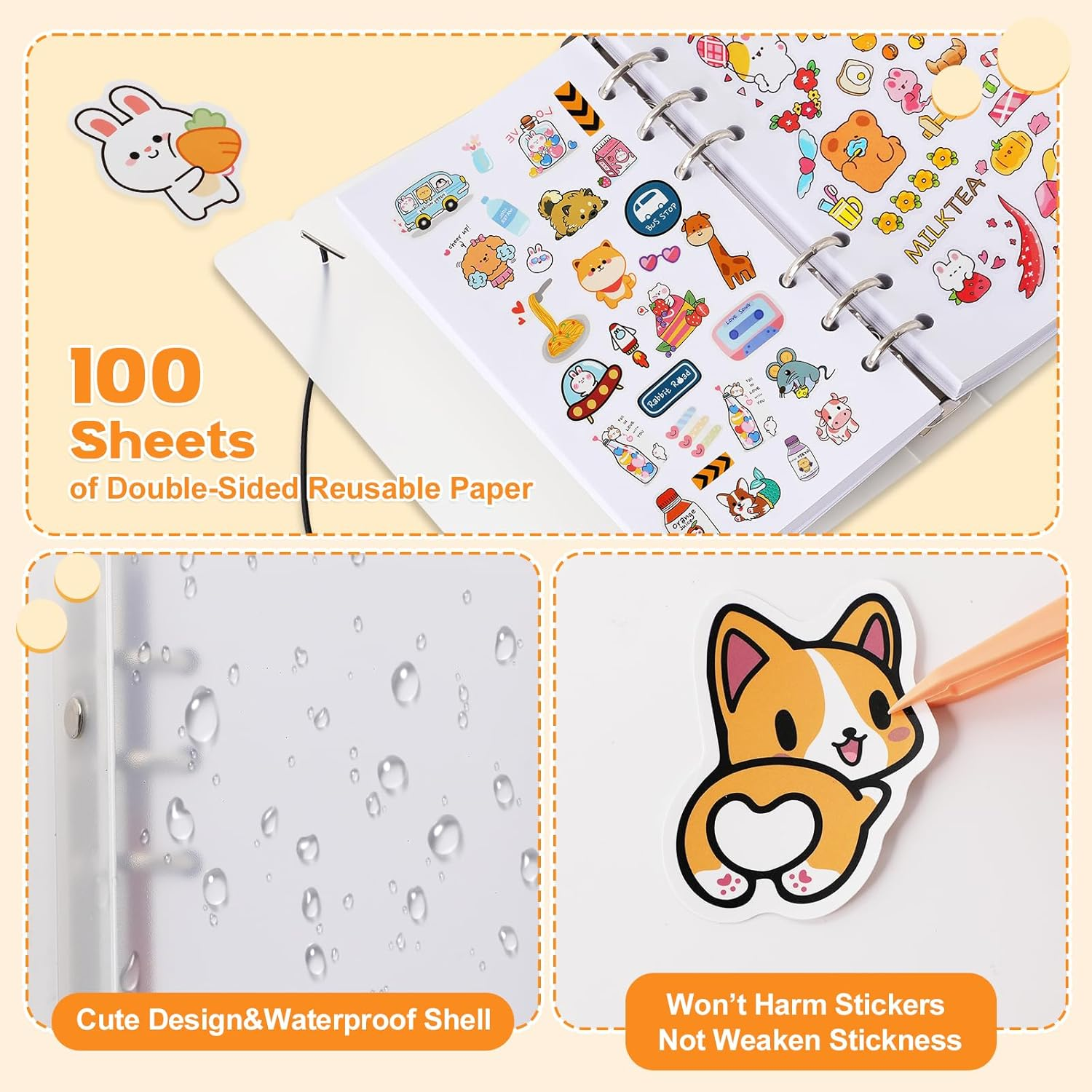 Reusable Sticker Book 100 Sheets Sticker Collecting Album Sticker Collection Accessories Activity Sticker Album for Collecting Stickers, Labels, A6 image number 3